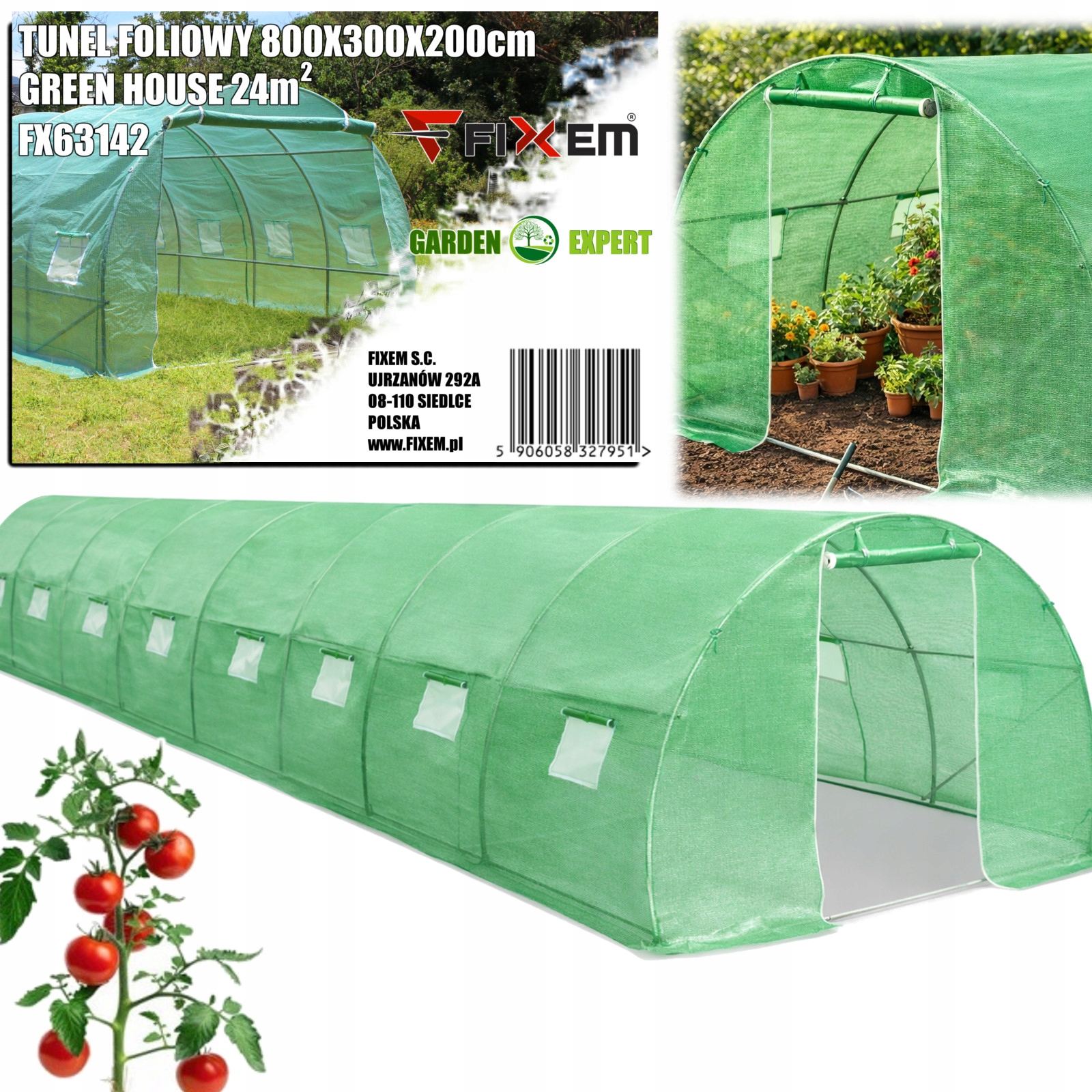 Ogrodowy Tunel Foliowy Zielony 8x3x2m Szklarnia 24m2 Foliak 800x300cm