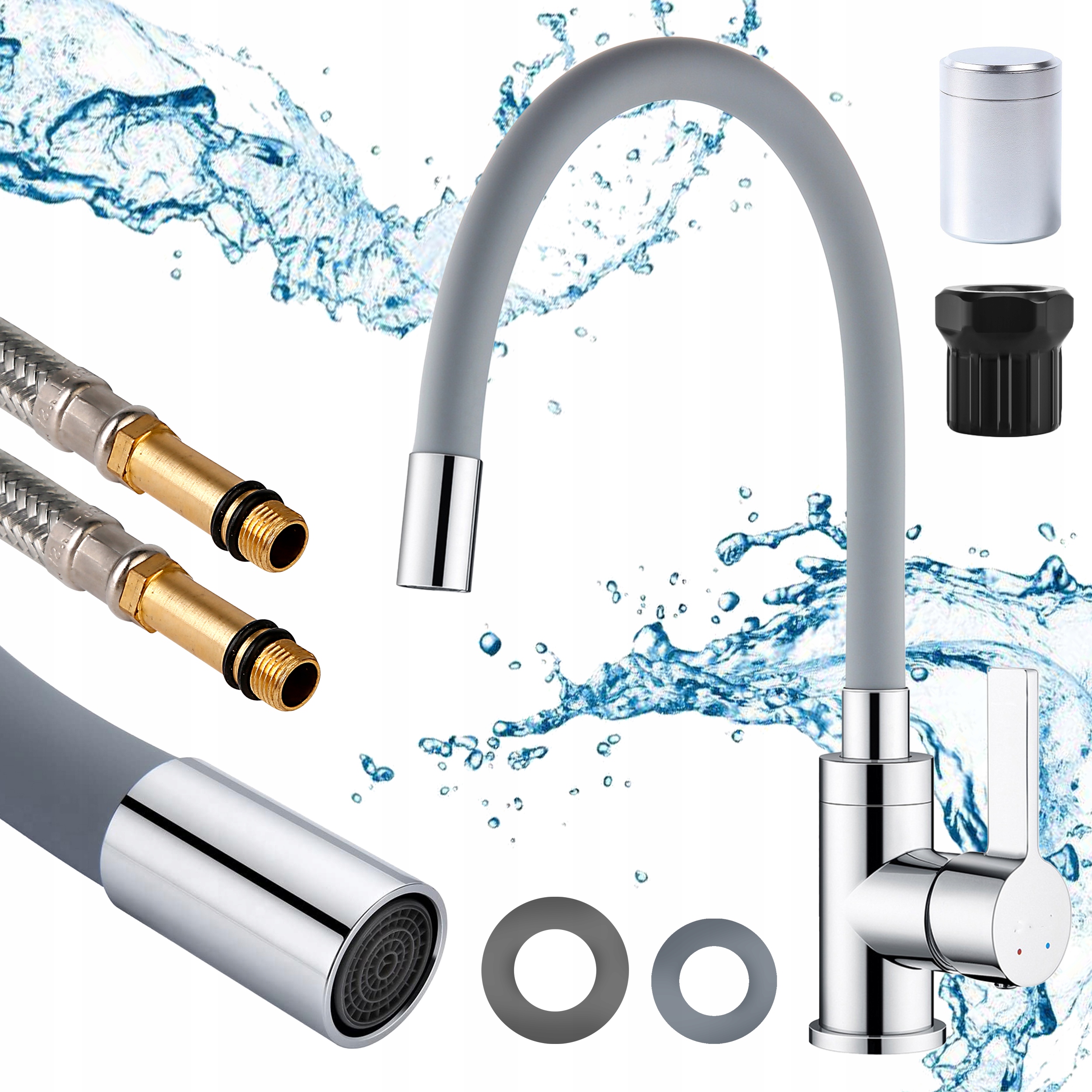 Kuchynská Batéria šedá Elastická Vypúšťačka Rotačná 360 Ohybná Perlator