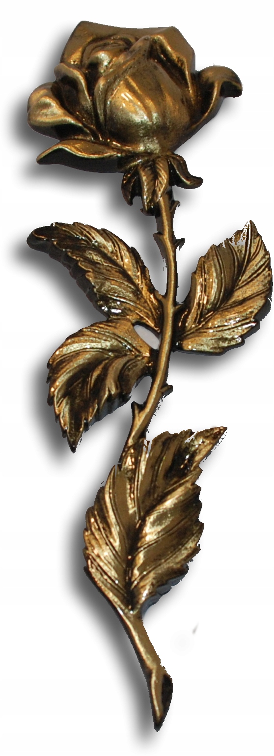 Růže malá, rovná, výška 25 cm, mosazný odlitek, přední strana žlutá, černěné boky