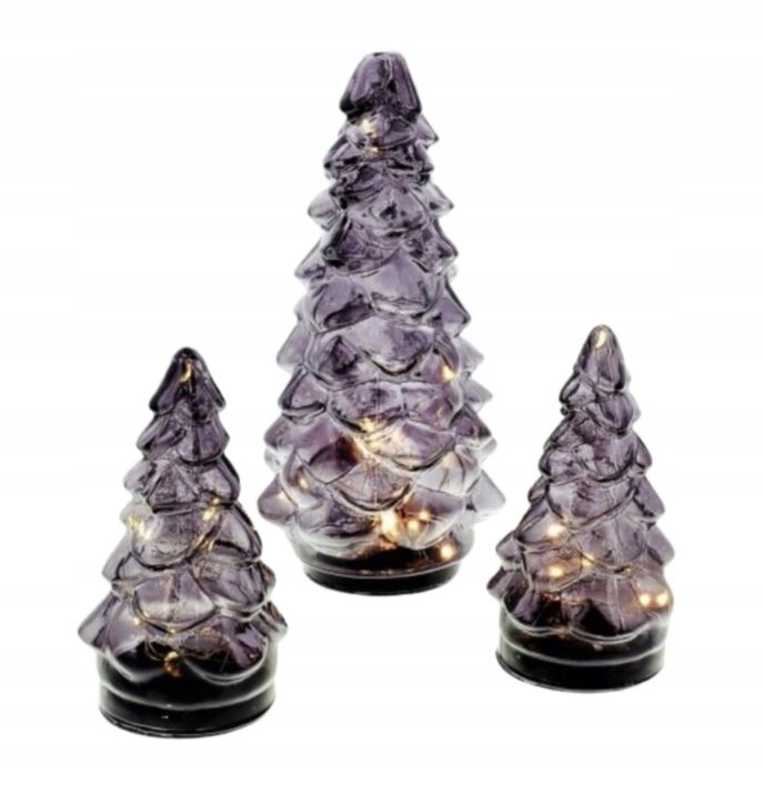 

Szklane choinki ze światłem Led srebrne 3 sztuki