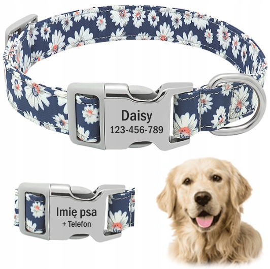 

Obroża dla psa Grawer Imię Telefon kwiatki Daisy L