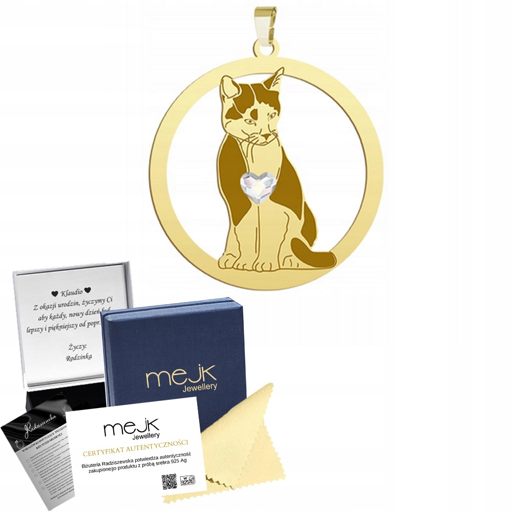 Zlatý přívěsek s domácí kočkou Tuxedo 925 Šperky Dárek Žena Gravírování