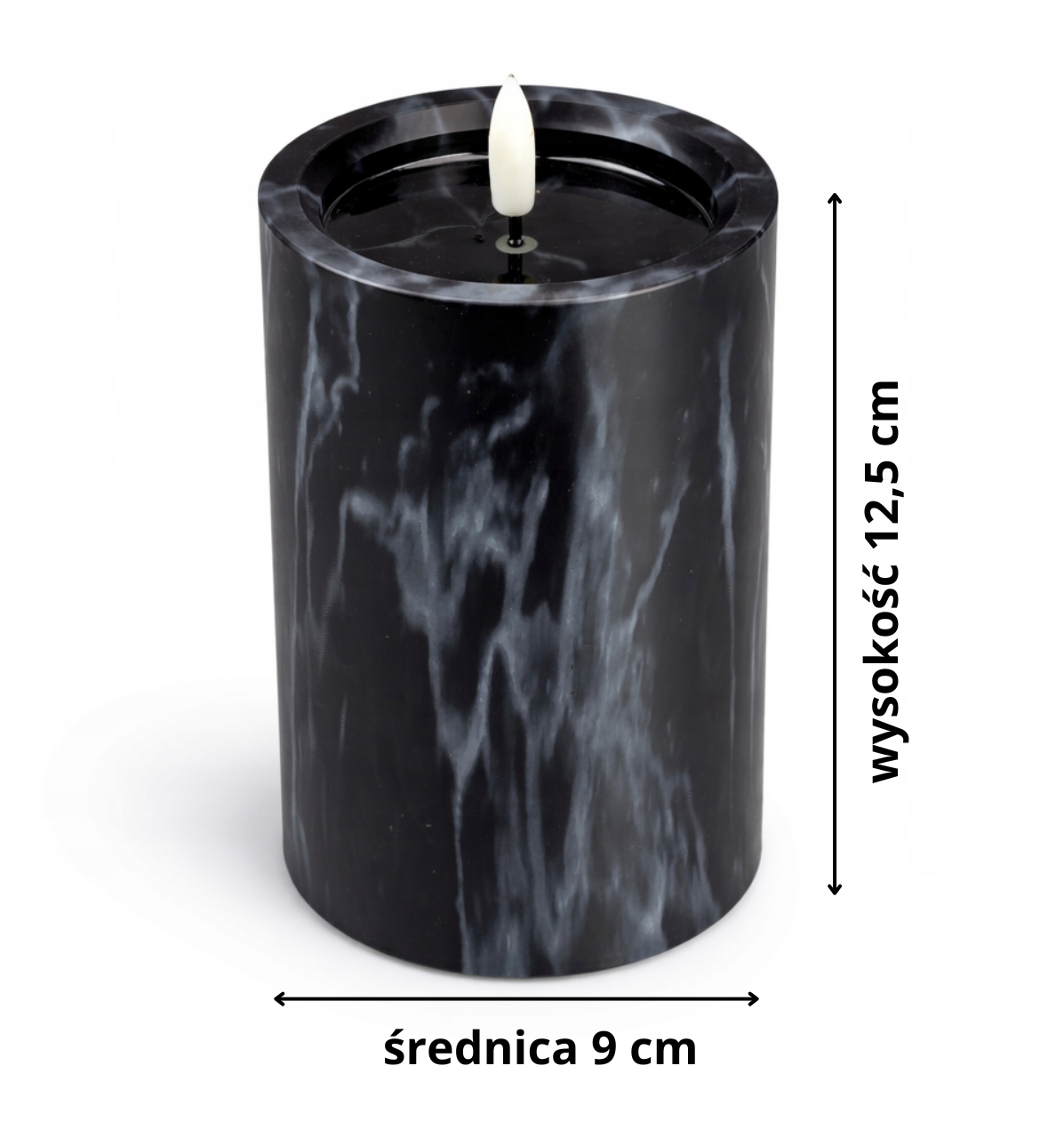 Świeca LED marmurowa czarna – dekoracyjna lampka LED 9 cm x 12,5 cm