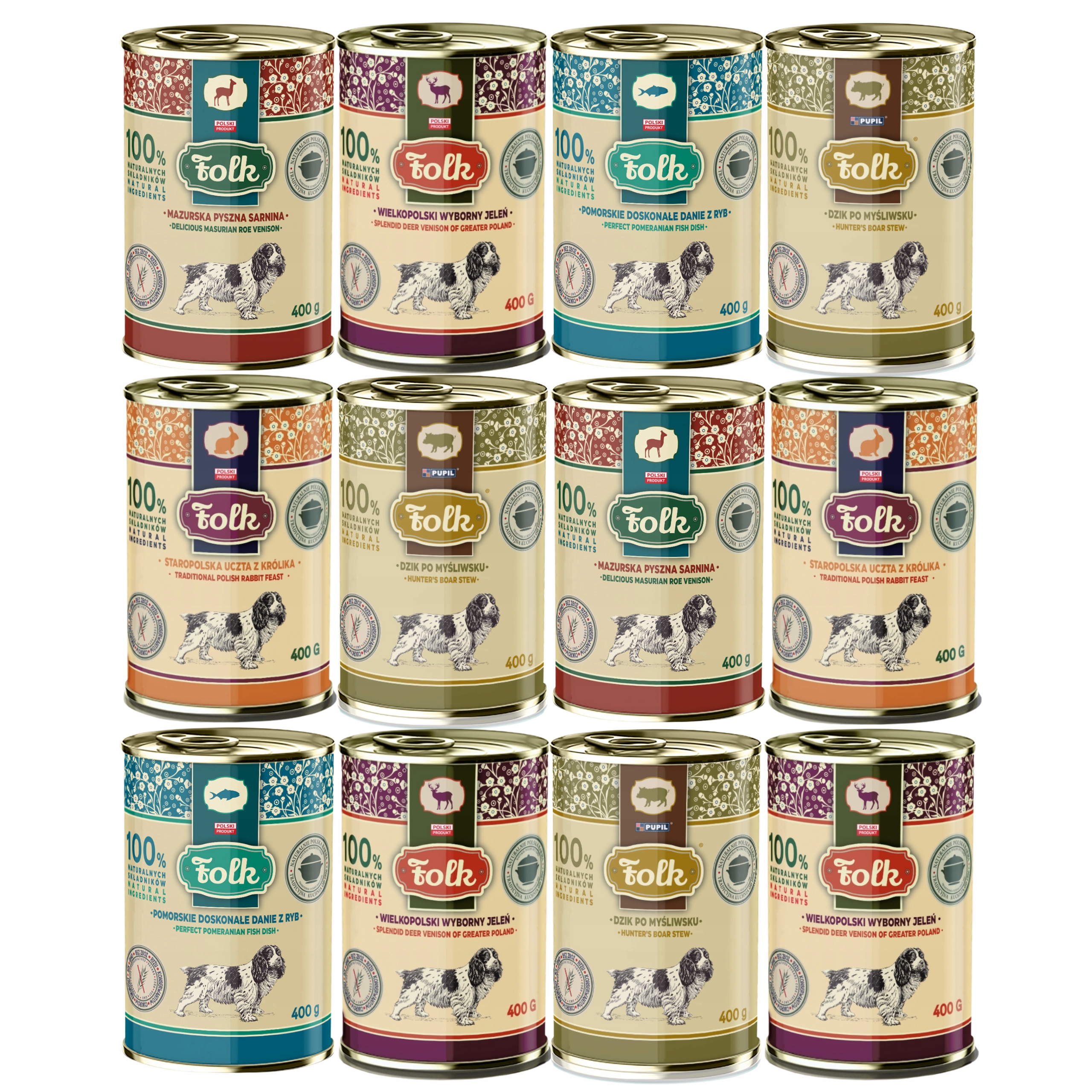 Levně Folk Krmivo mokré pro psa mix chutí 12 x 400 g, zdravé, bez obilovin