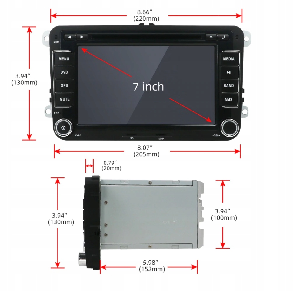 RADIO ANDROID VW PASSAT GOLF SKODA SEAT LEON 4/64 Radio informacja RDS pasmo AM pasmo FM