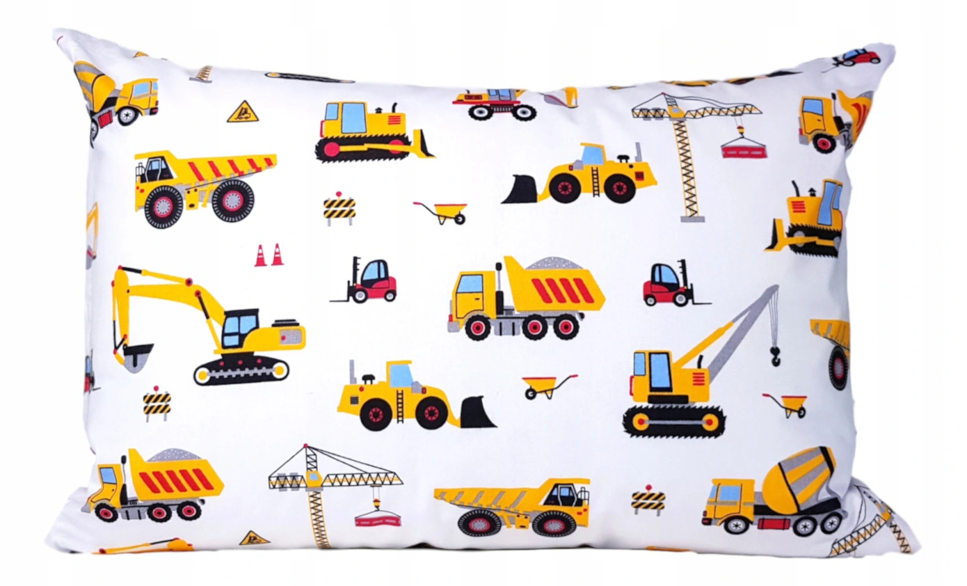 Poszewka koparka dźwig maszyny autka pojazdy 40x60 biała bawełna dziecka