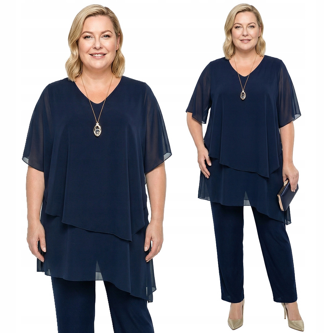 Tmavě modrý komplet s náhrdelníkem plus size velikost 62