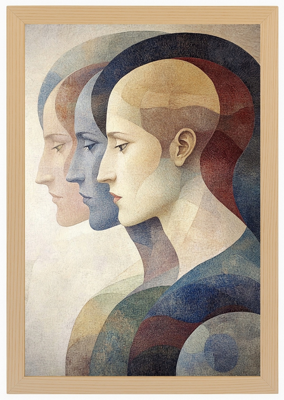 Plakát Rámeček Plakát Dřevěný Abstrakční Portrét Profil Obličej Mozaika Trio 40x60