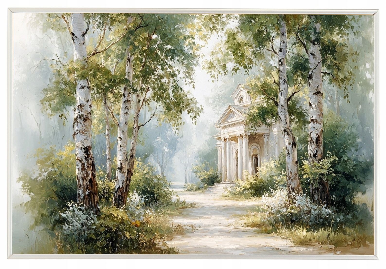 Hliníkový Rámeček Na Plakát Plakát Les Park Břízy Cesta Kostel 60x40