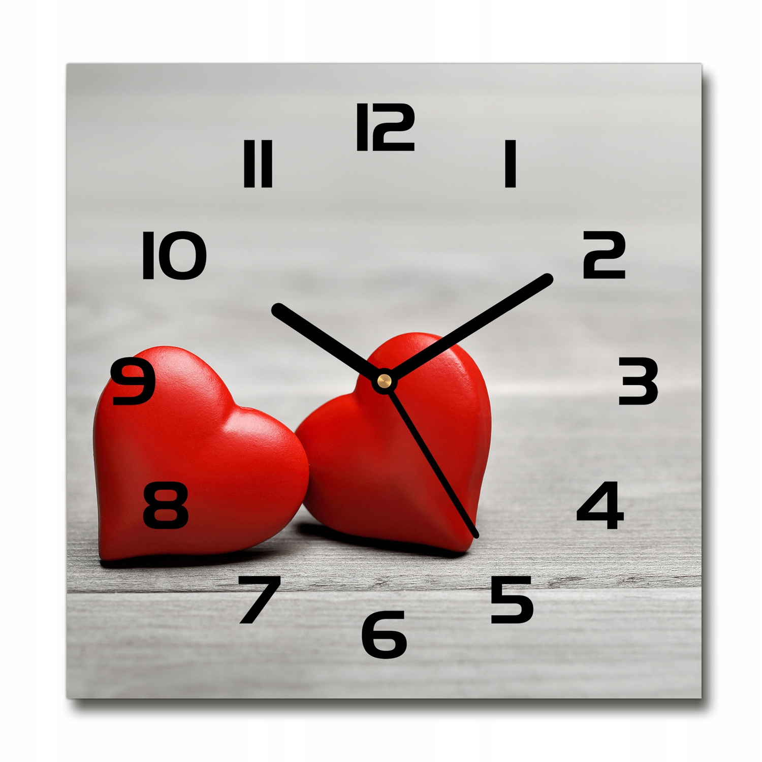 

Zegar szklany kwadratowy Serca na drewnie 30x30 cm