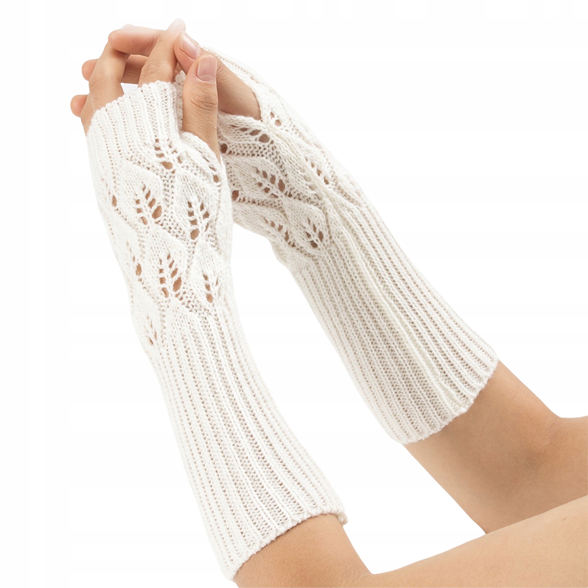 

Rękawiczki mitenki długie ze wzorem kremowe