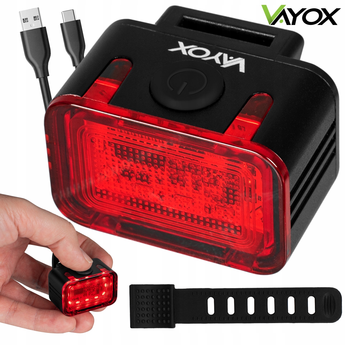 LAMPKA ROWEROWA TYLNA AKUMULATOROWA OŚWIETLENIE USB-C ALUMINIUM 300lm VAYOX