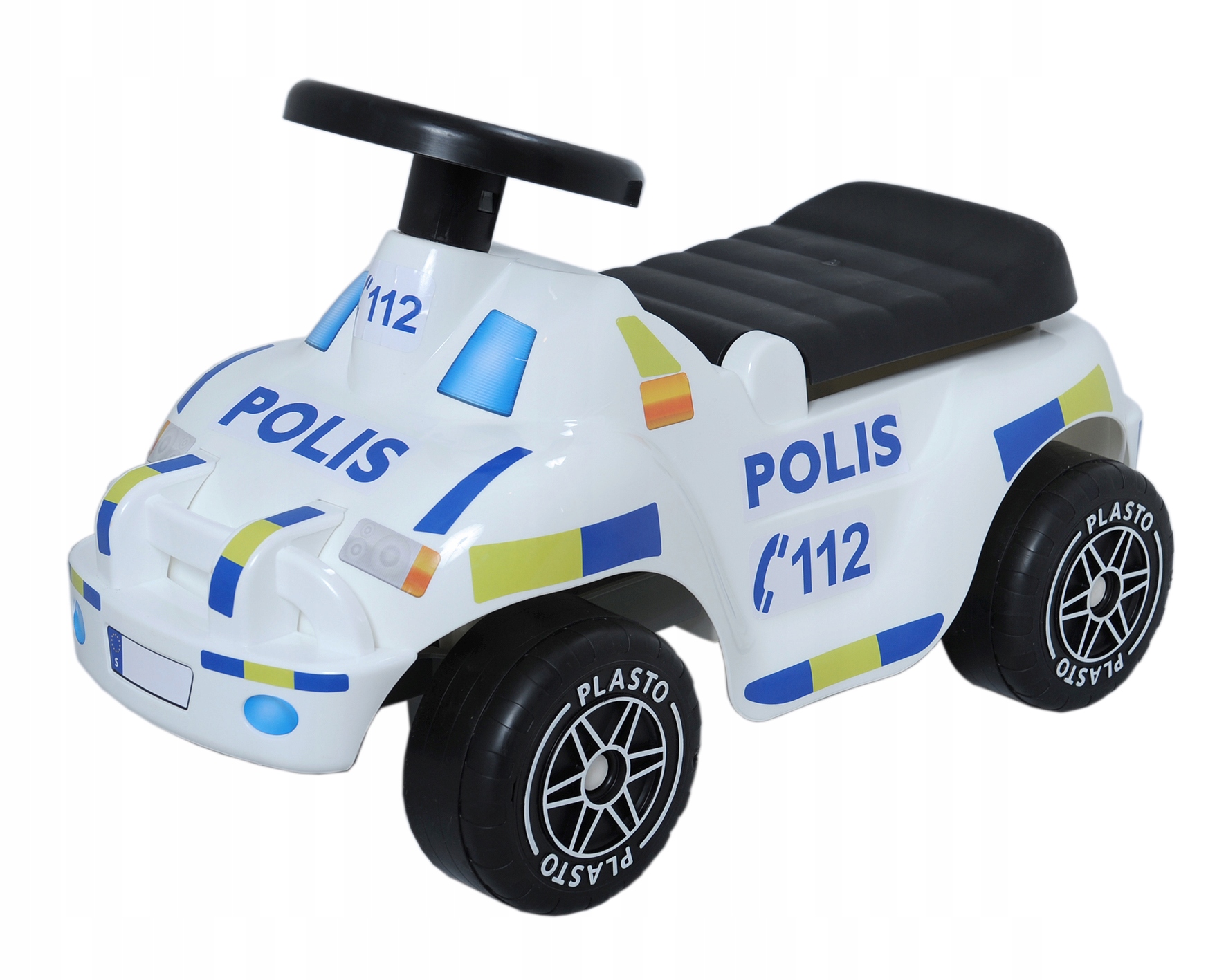 Plasto Jeździk policja Ciche koła, do 35kg, 12m+ Otwierany bagażnik