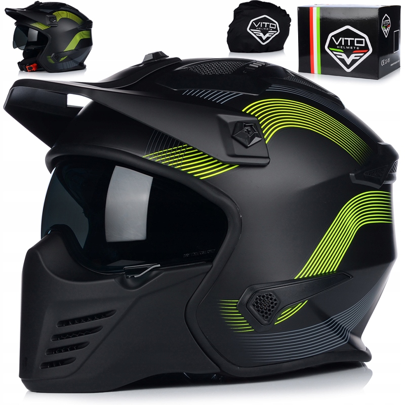 Motocyklová Prilba Vito Bruzano Fluo Otvorená Čeľusť Strieška Clona