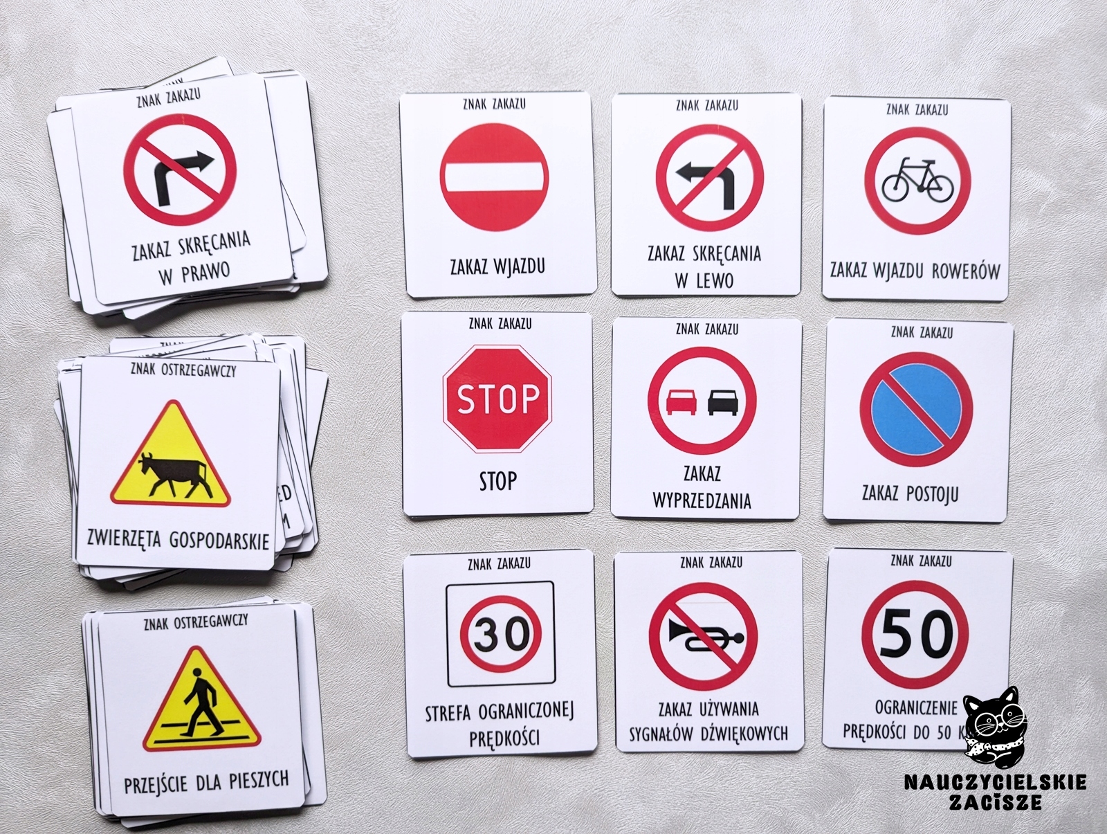 ZNAKI DROGOWE dla dzieci 54 karty Pomoce dydaktyczne Ruch drogowy Edukacja Autor Klaudia Deptała