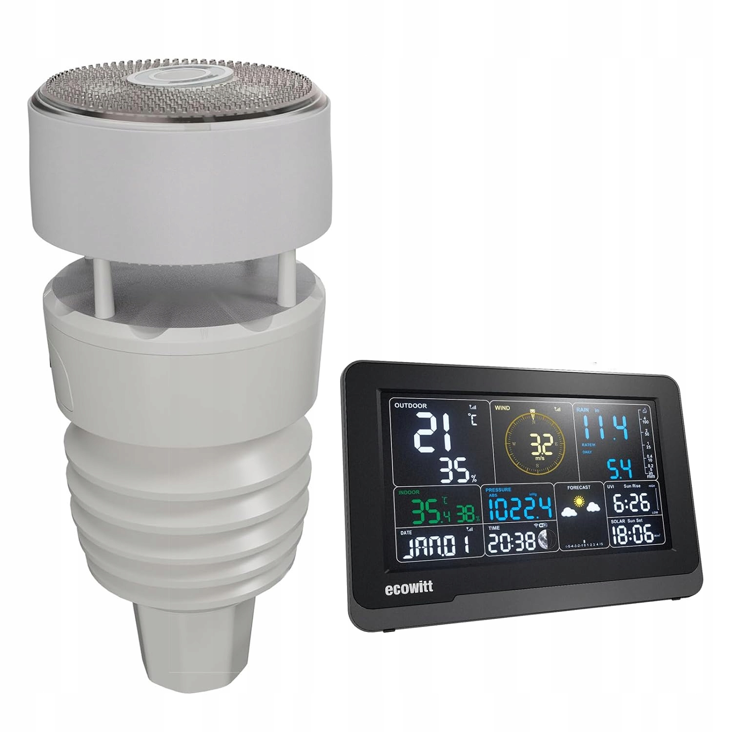 Ecowitt meteorologická stanice WS3901 WiFi 7v1 senzor WS90 LCD 19 cm venkovní