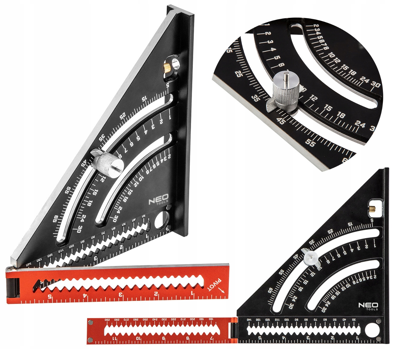 NEO UNIWERSALNY KĄTOWNIK ALUMINIOWY EKIERKA BUDOWLANA ZE STOPKĄ 185mm 72105