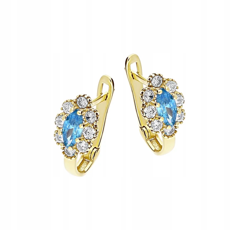 dětské náušnice ze zlata 585, módní, s modrými zirkony, křest 1.39