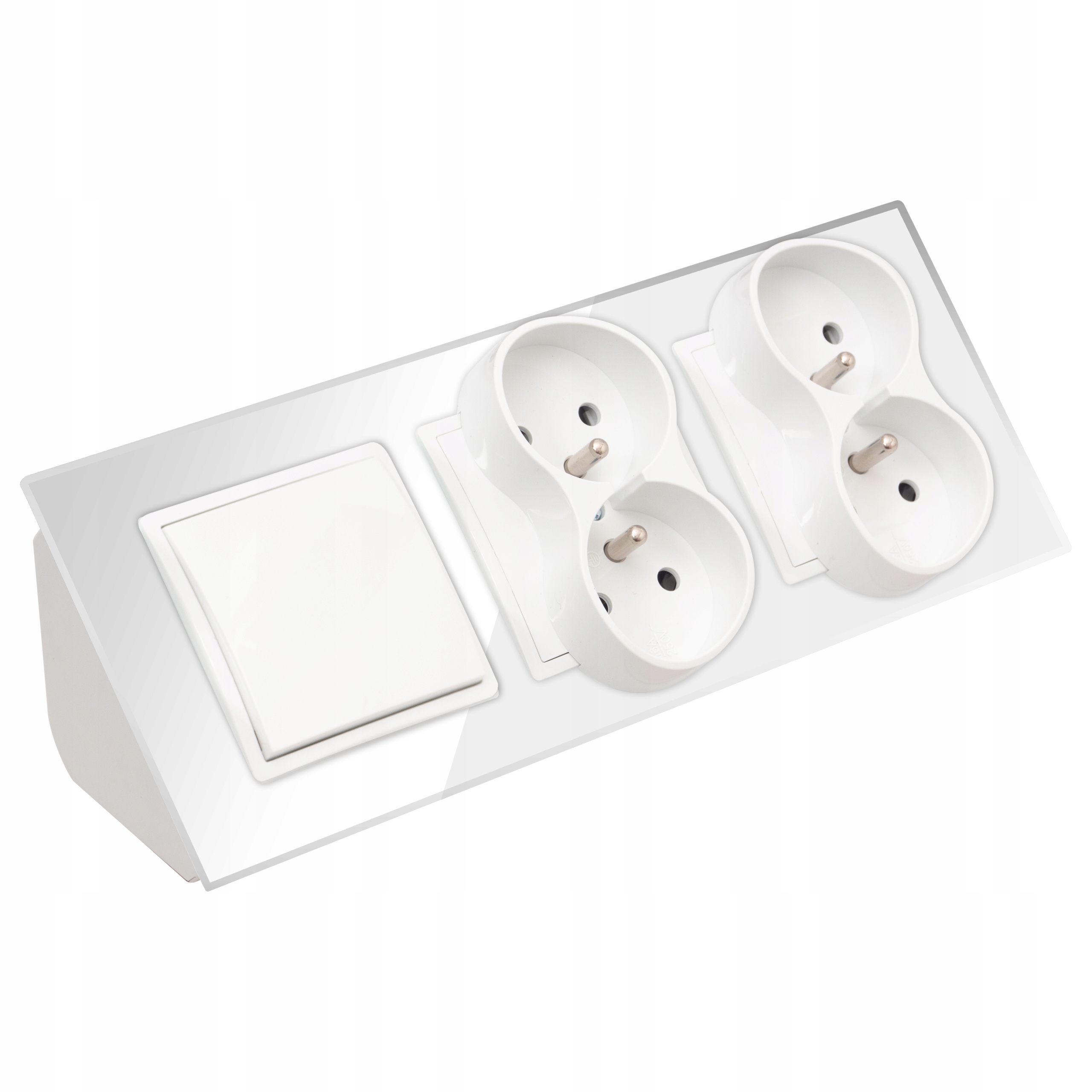 Gniazdo Poczwórne Szklane Meblowe Narożne Z Wyłącznikiem Białe Listwa