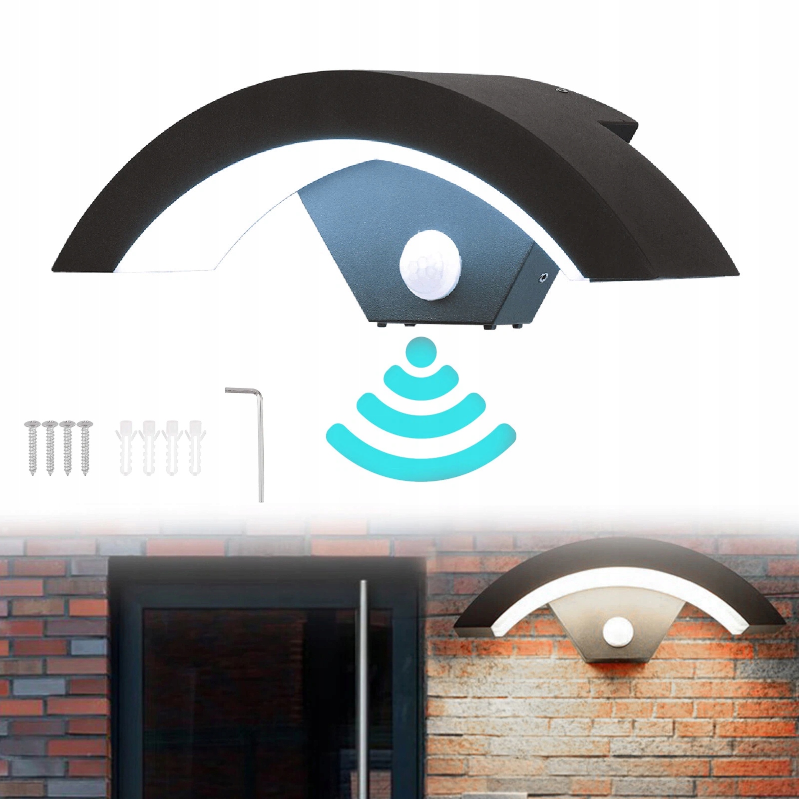 Led venkovní fasádní nástěnné svítidlo s pohybovým senzorem, bílé, studené, IP65