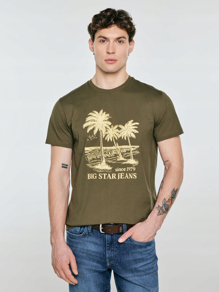 Big Star Tričko s kontrastním potiskem khaki Omer 303 L