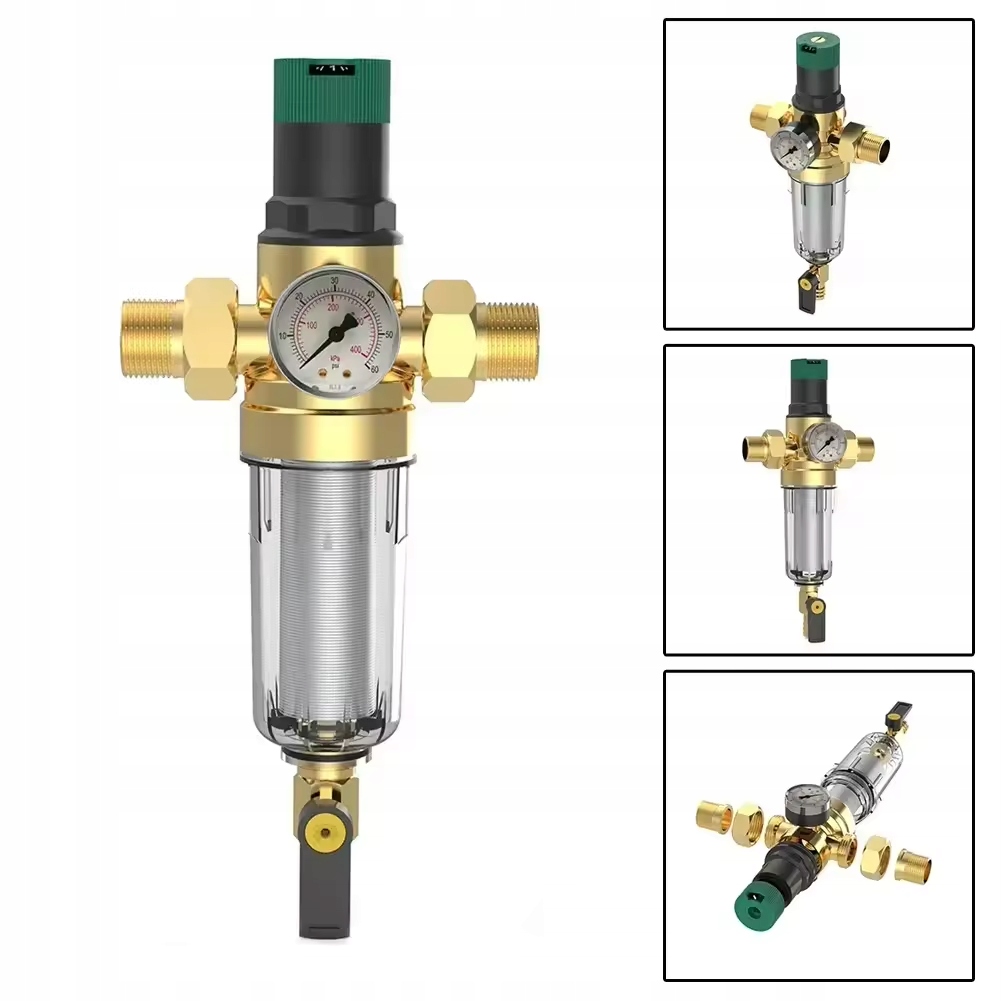 Reduktor Ciśnienia Wody 1 Cala 3/4 Manometr+filtr Długi Z Zaworem