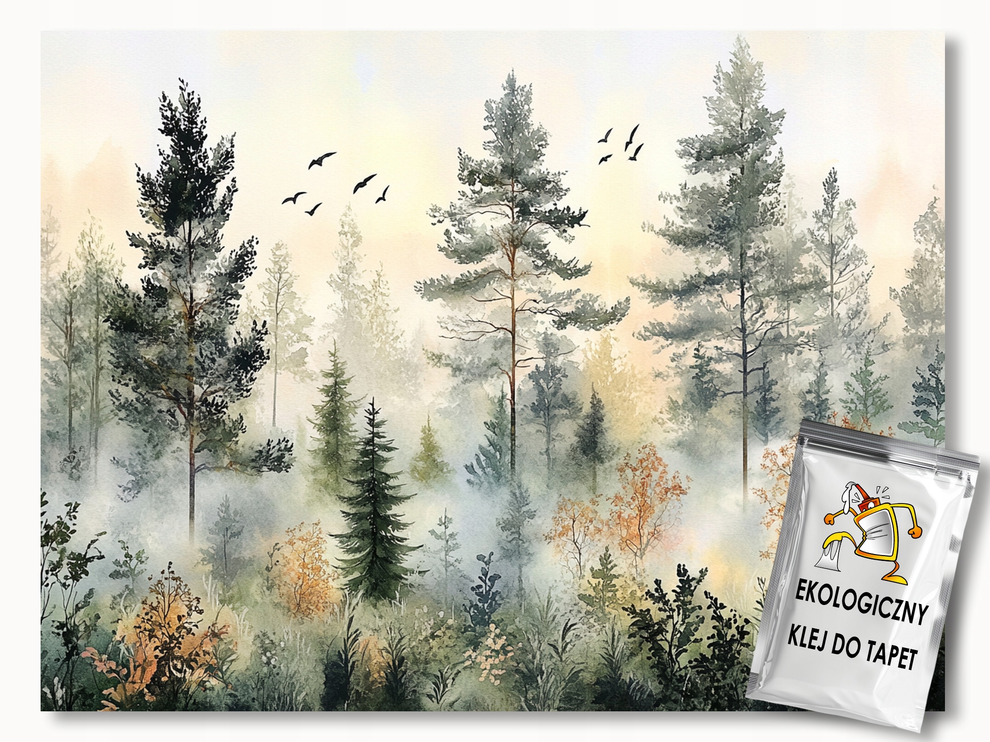 Fototapeta Flizelina Akvarel Krajina Les Stromy Mlha Slunce 400x280 110g