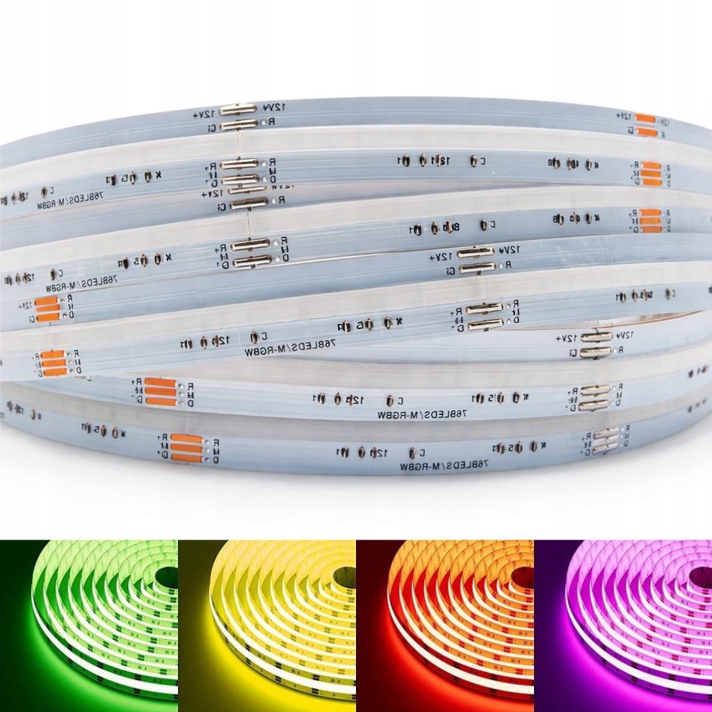 Led pásek Cob 768 LED/m Rgbw Nw 15W/m 12V 5m 4IN1 jedna řada více barev