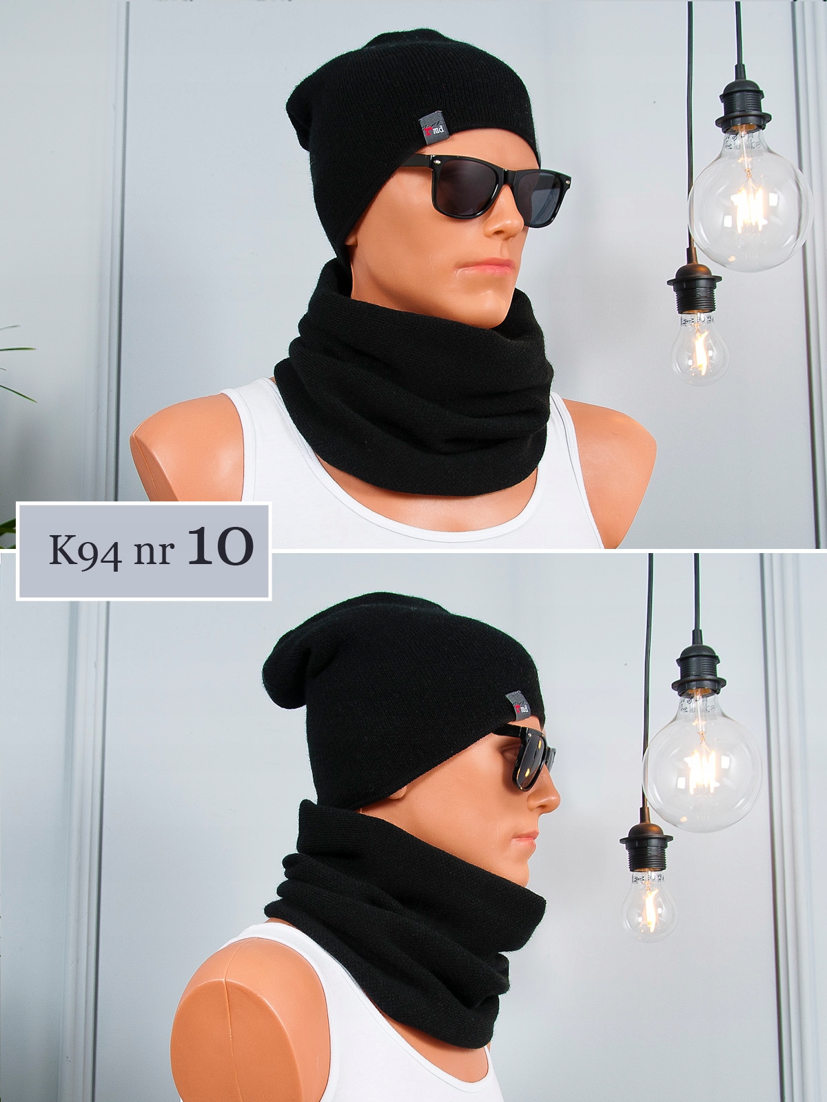 SPORTOWY MĘSKI Komplet CZAPKA+ KOMIN Szalik KOLORY Wzór dominujący bez wzoru