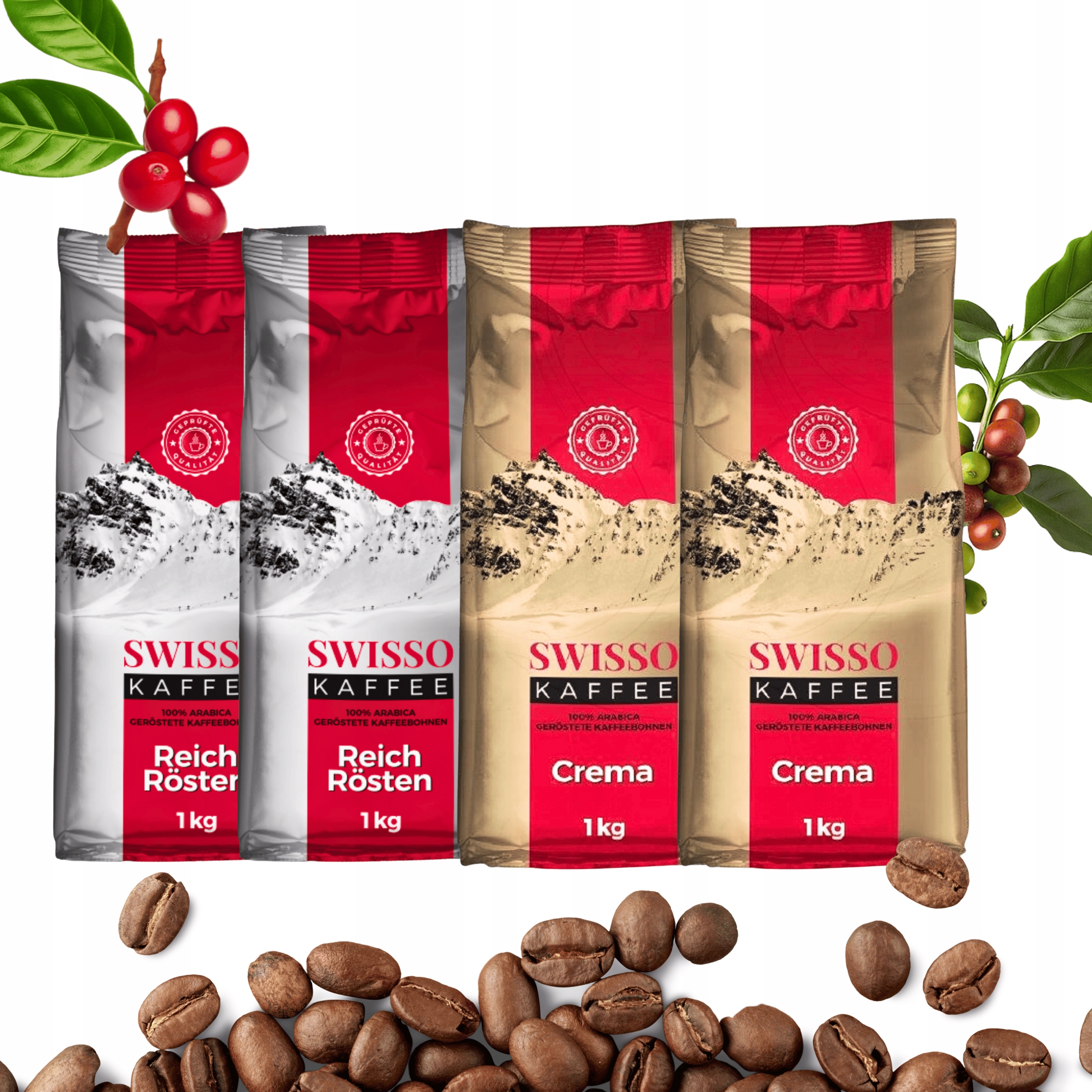 Levně Káva Zrnková 100% Arabica 1 kg Swisso Kaffee Crema Rr Mix 2+2 x 1 kg
