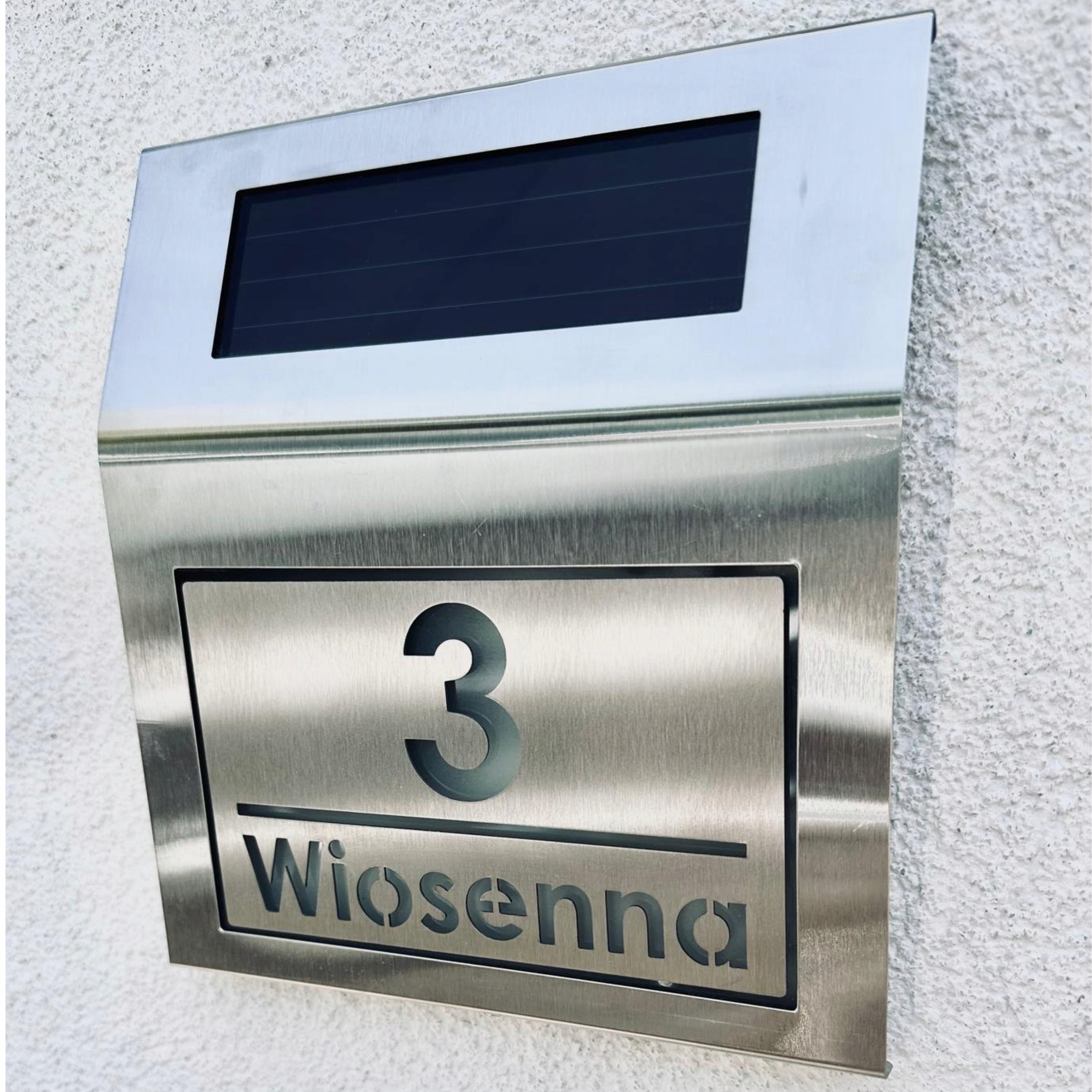 Solární číslo domu Led štítek Inox – podsvícený, nerezová ocel