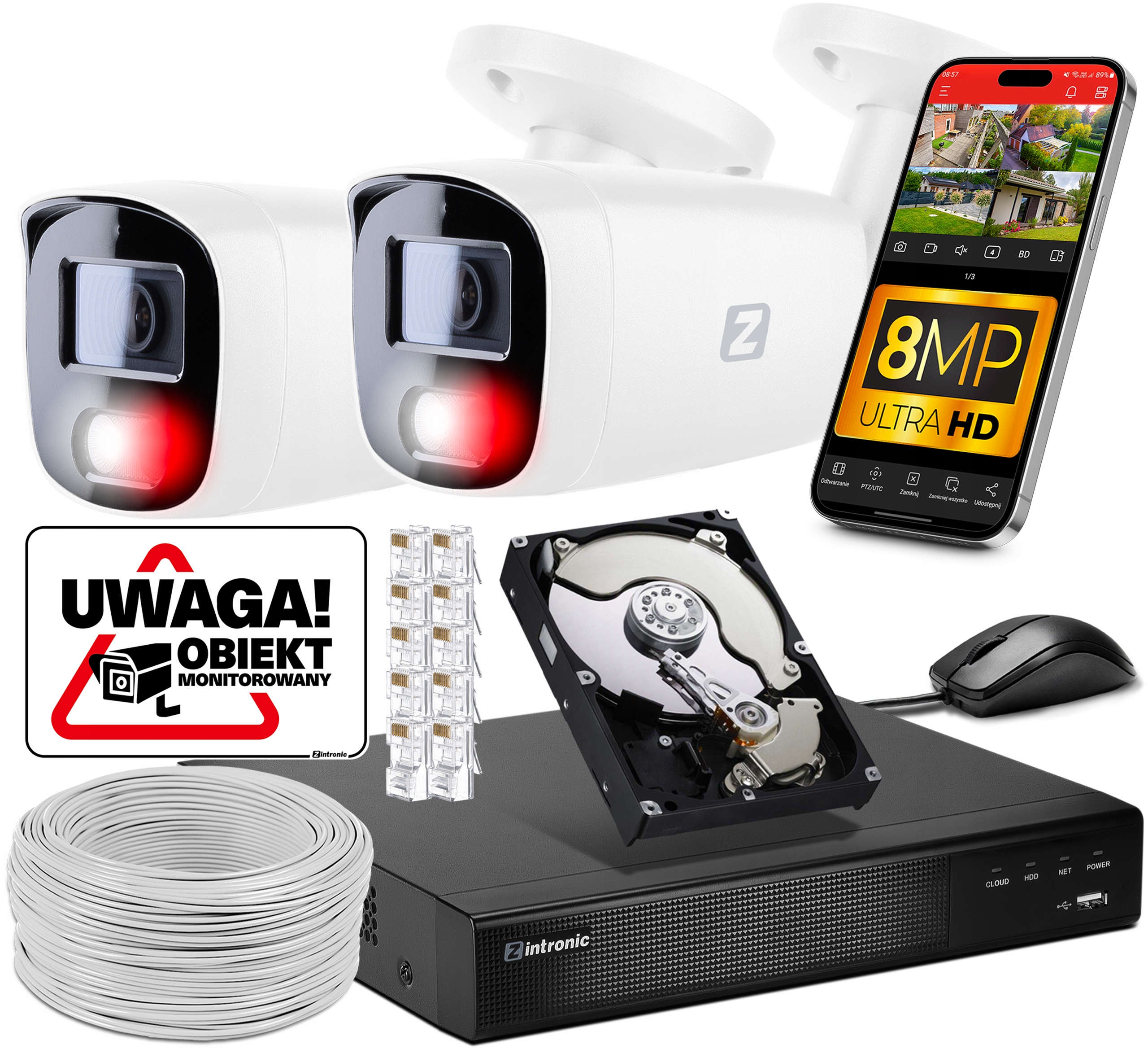 Monitorovací sada 2x Kamera 4K 8MPx Poe Záznamník Audio Detekce