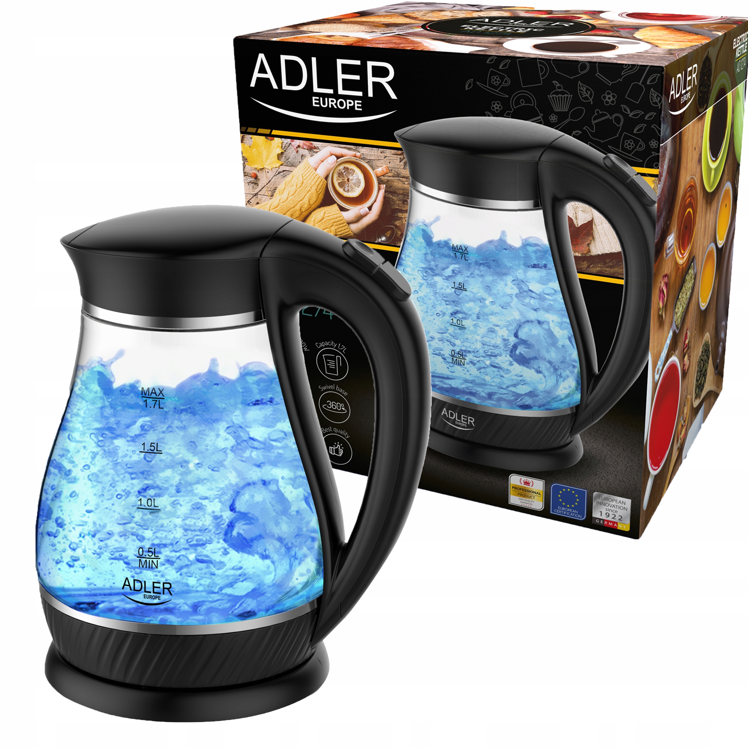 

Czajnik Szklany Bezprzewodowy 1,7W 2200W Led