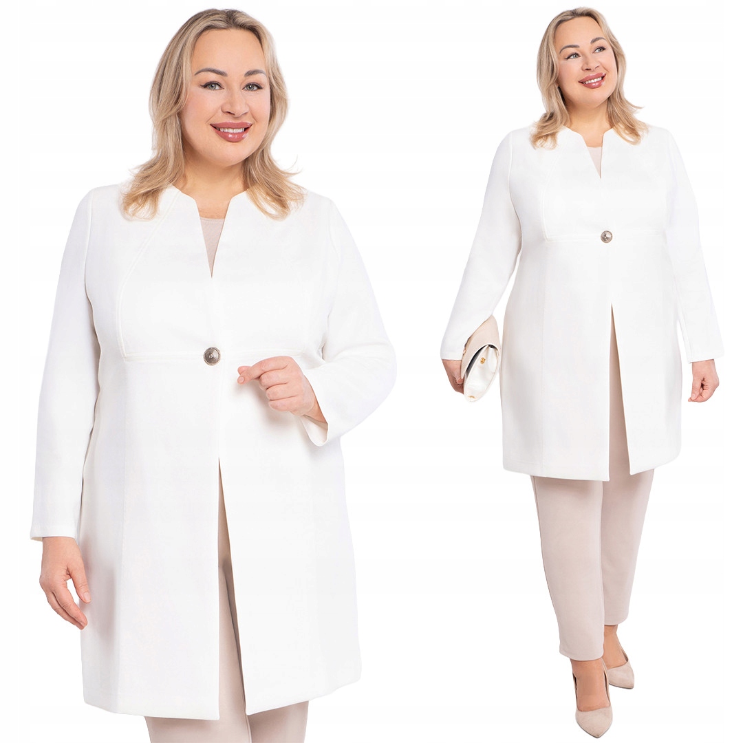 Elegantní bílý kabátek plus velikost velikost 46