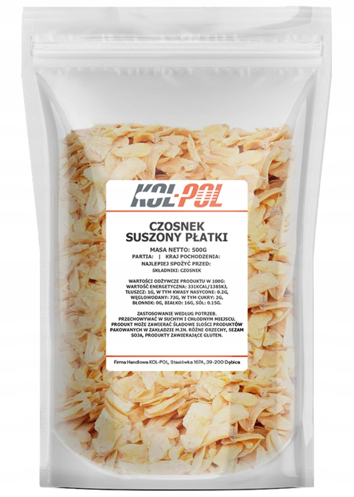 CZOSNEK SUSZONY PŁATKI 500g Naturalny w płatkach Stan opakowania oryginalne
