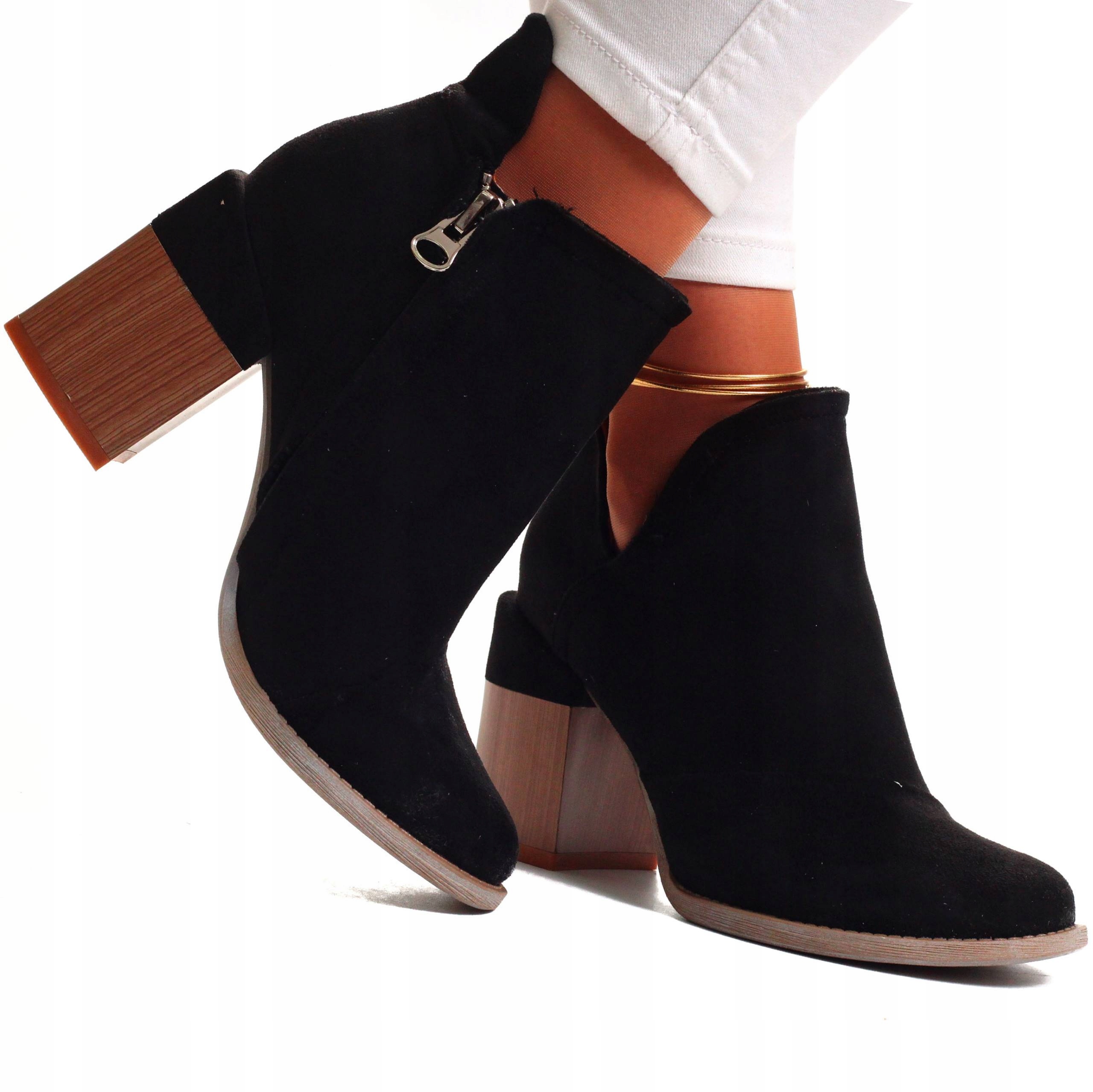 BOTKI DAMSKIE SŁUPEK BUTY ELEGANCKIE Z WYCIĘCIEM Rozmiar 39