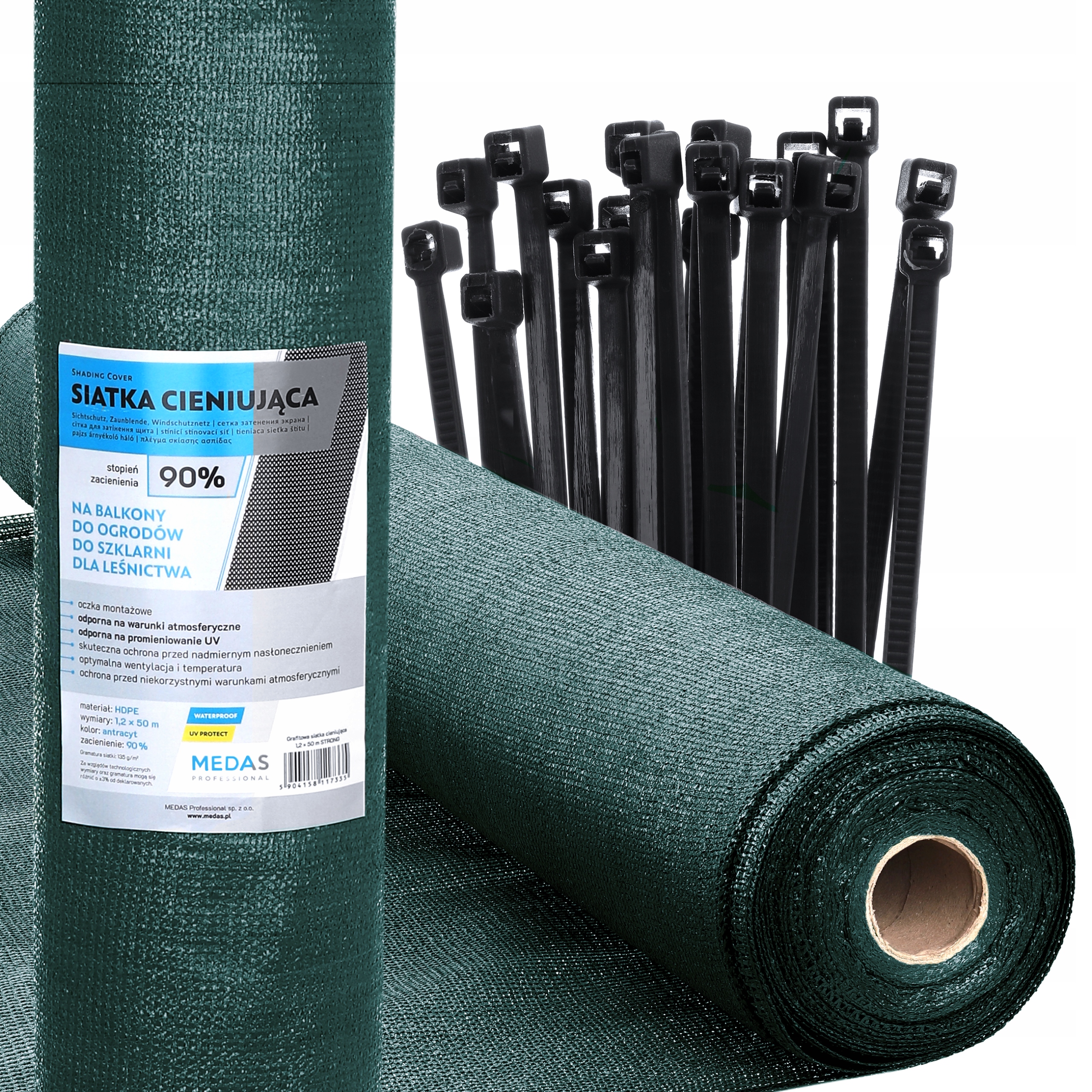 Siatka Cieniująca Zielony maskująca Uv 90% 1,5x25m