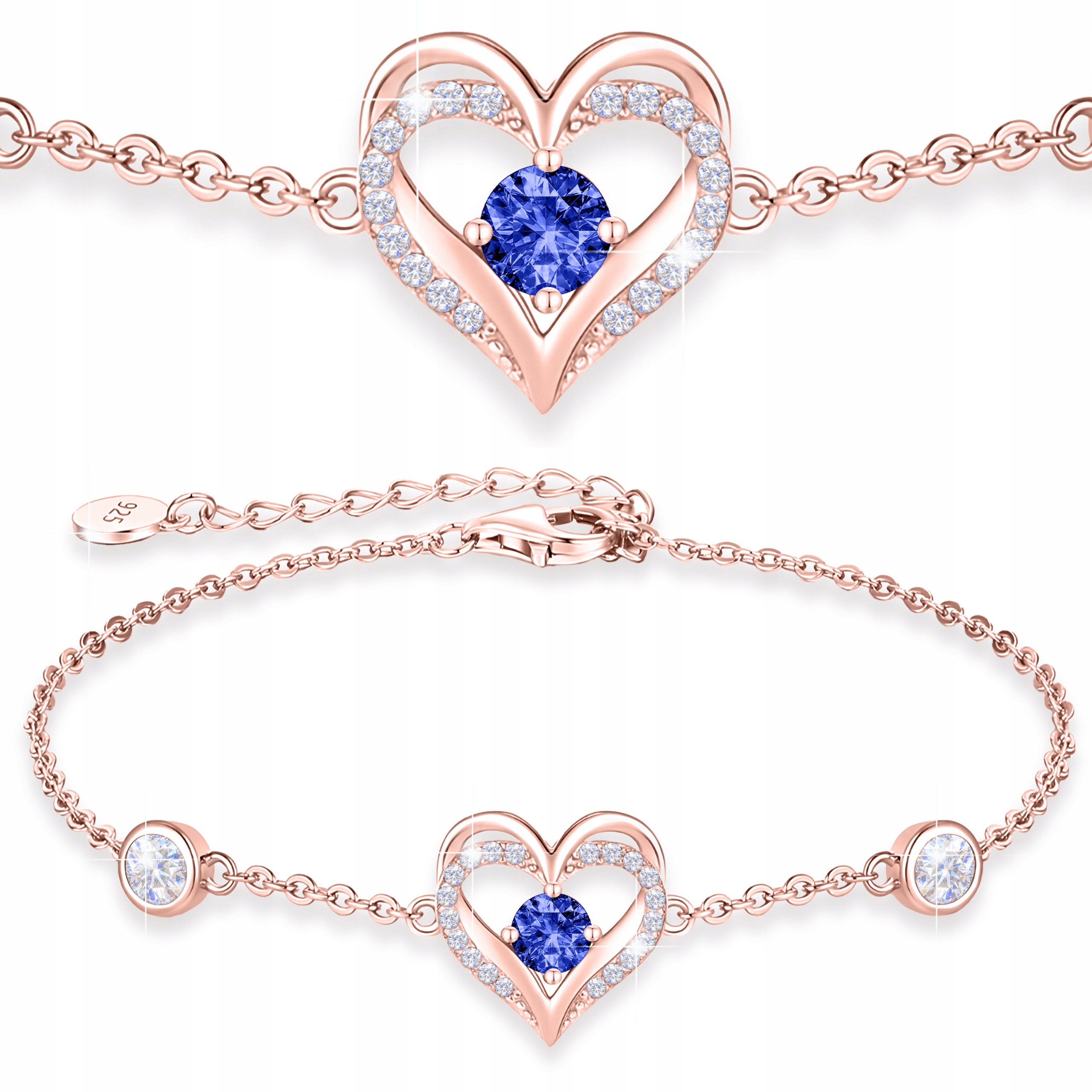 Pozlacený náramek Srdce Srdíčko Modré Očko Zirkony Stříbro 925