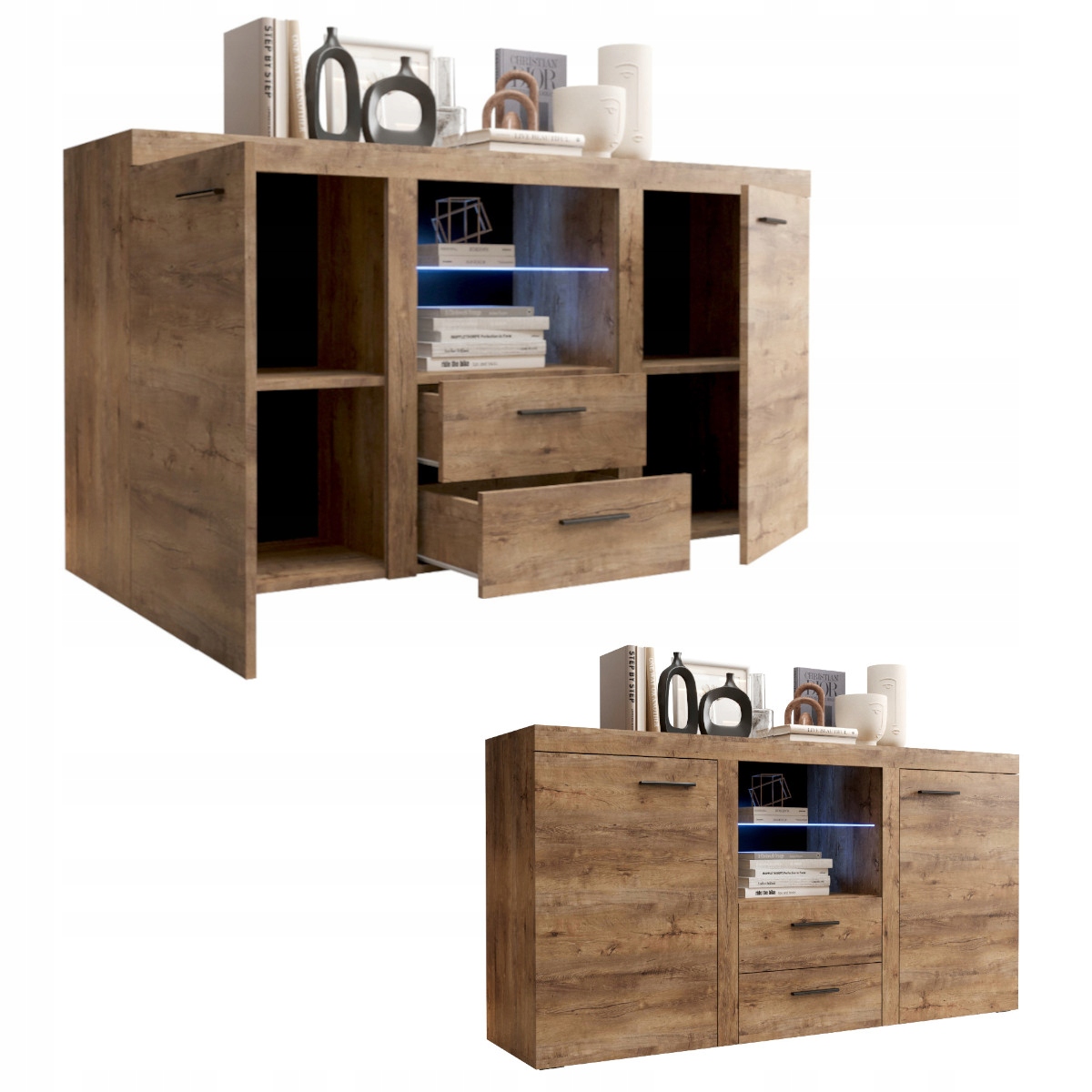 Komoda Witrnyna Zásuvky Lefkas LRK7 156 cm O-sofa Regál do obývacího pokoje Ložnice