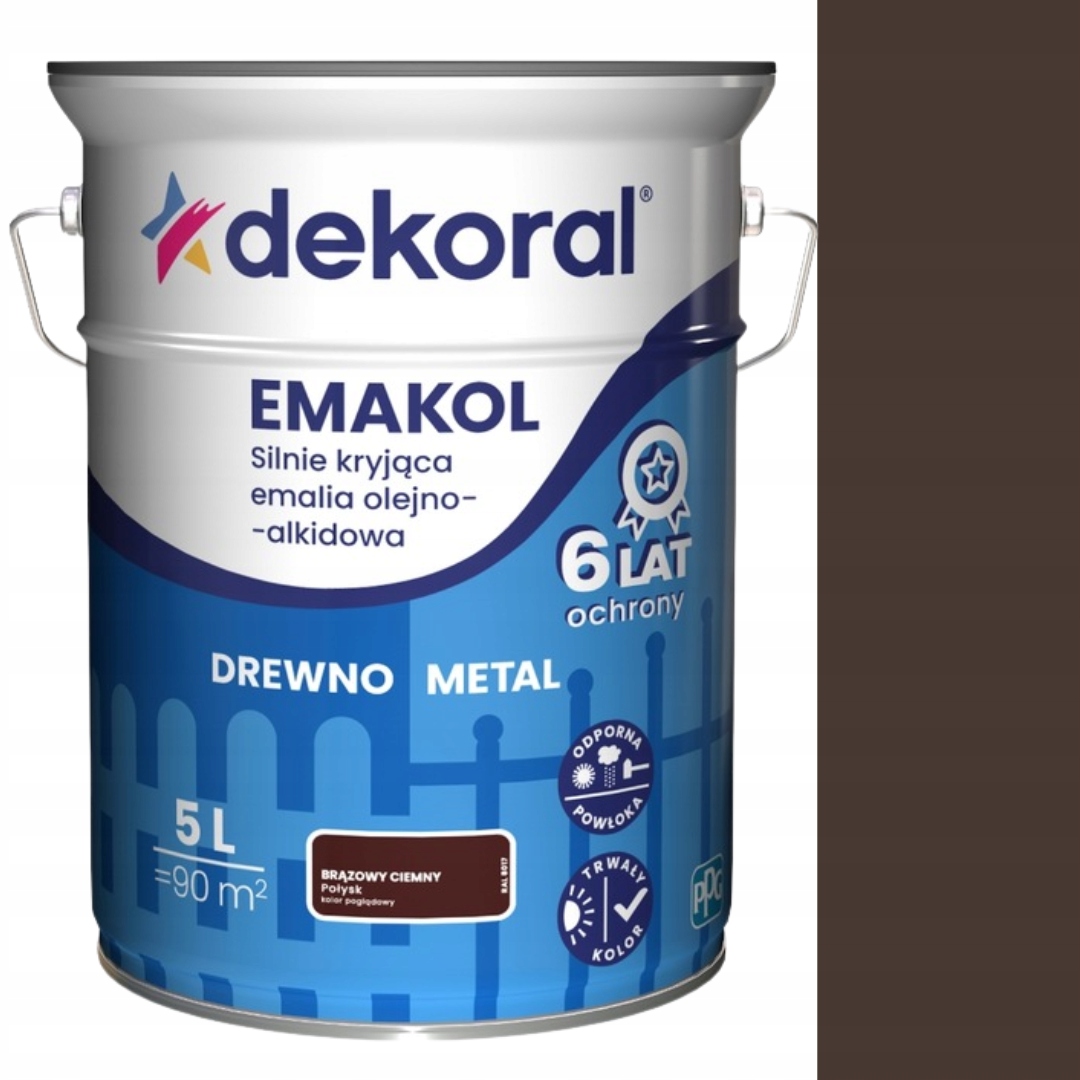 Dekoral Emakol Silně Krycí Olejovo-alkydový Smalt 5L Hnědý Tmavý Lesk