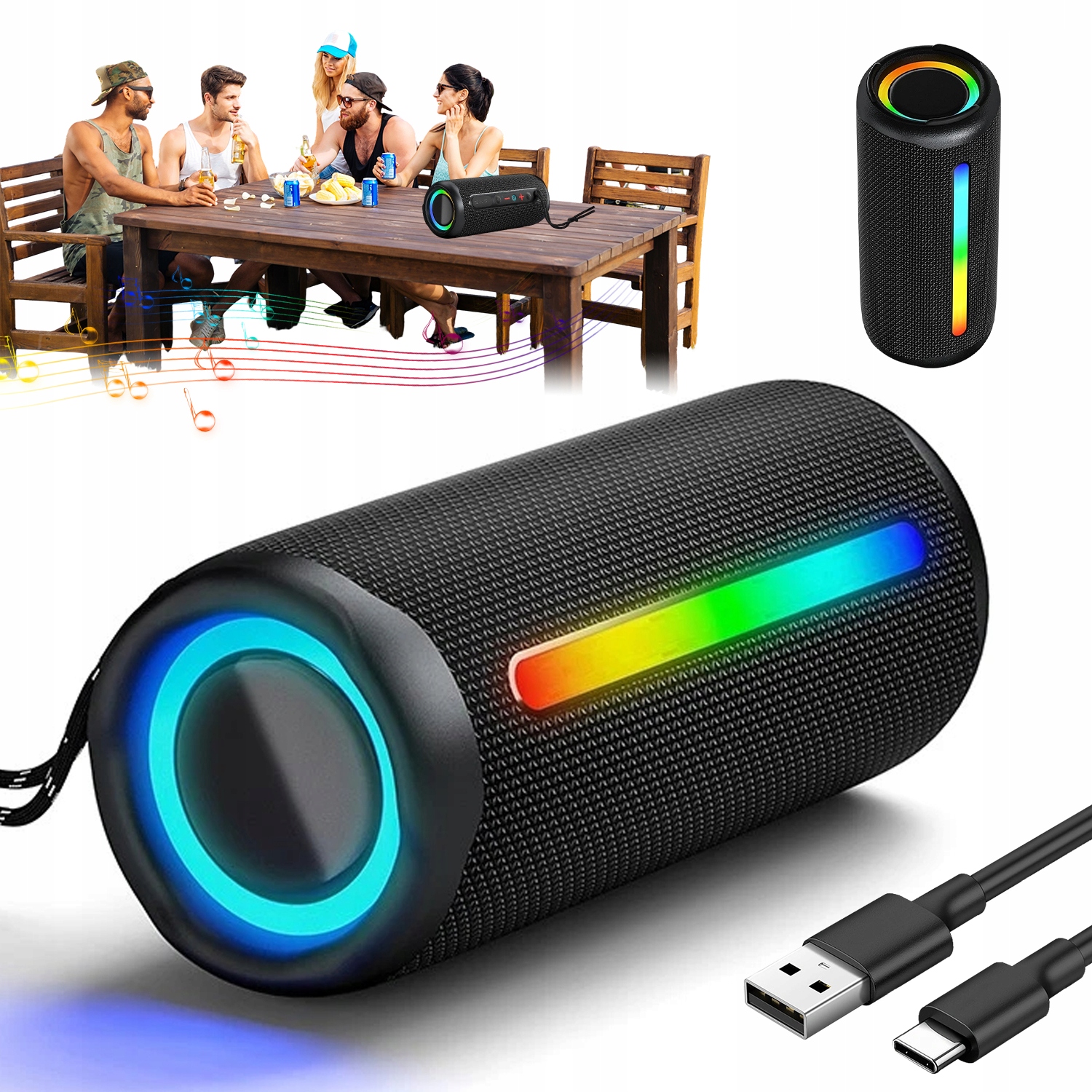 Reproduktor Soundbar Bluetooth 5.3 Stereo Hifi 360° S Rgb Osvětlením Tws