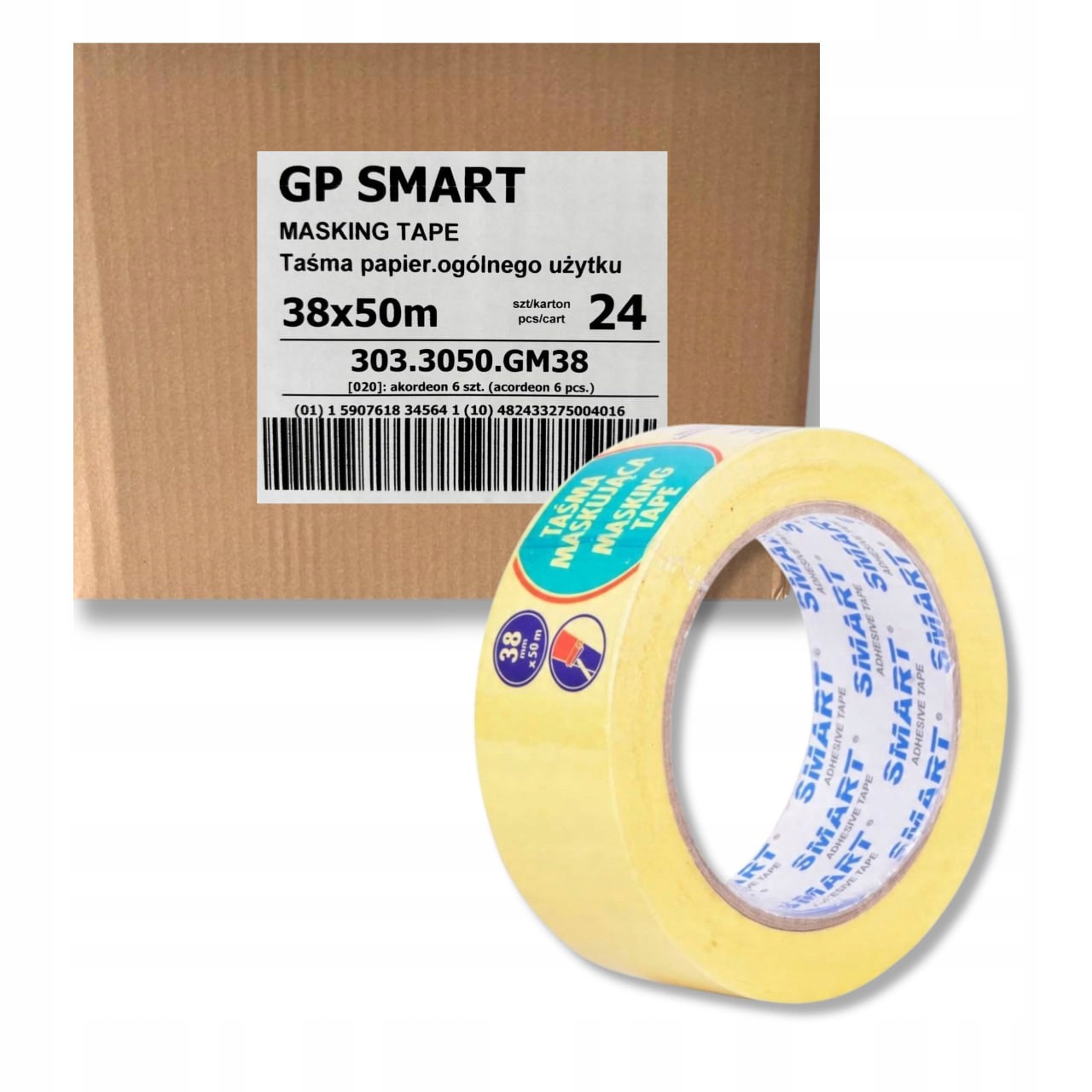 Papírová Malířská Maskovací Páska Žlutá 38MM x 50M Ochranná SMART-24 ks