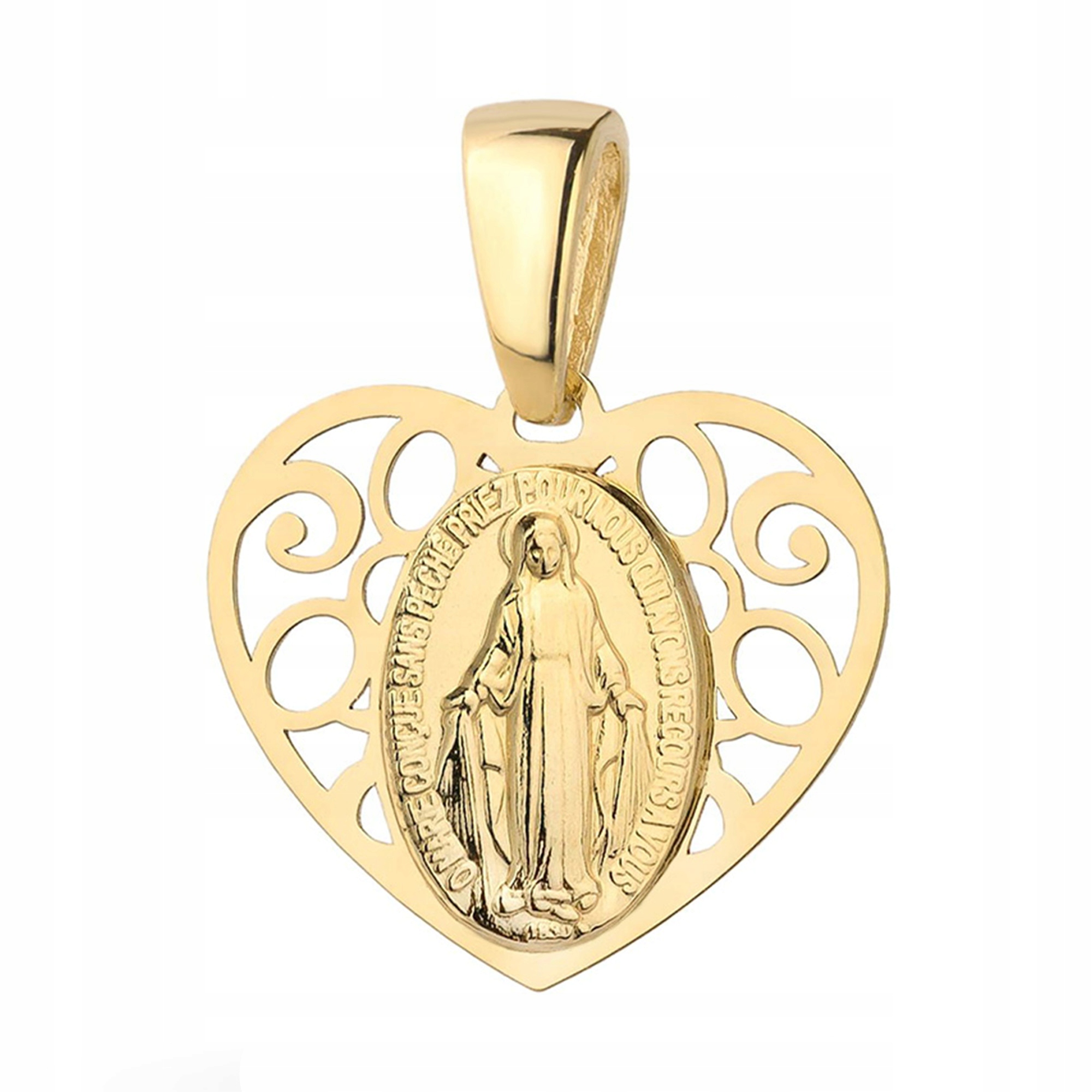 Zlatý Medailonek Přívěsek 585 14k Matka Boží Neposkvrněná v srdci Krabička