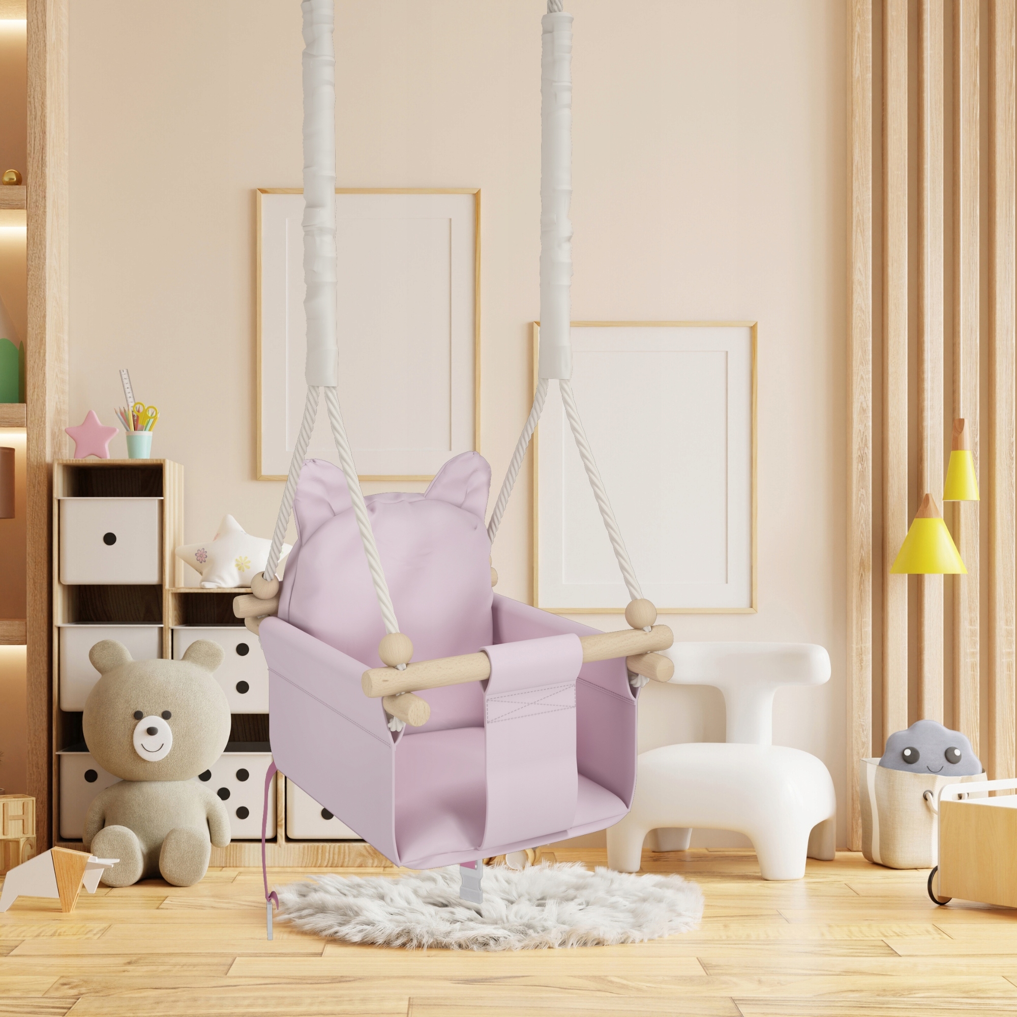 HUŚTAWKA DLA DZIECI z oparciem MIŚ +PAS BEZPIECZEŃSTWA +HAK-do domu, ogrodu Marka MAMOI