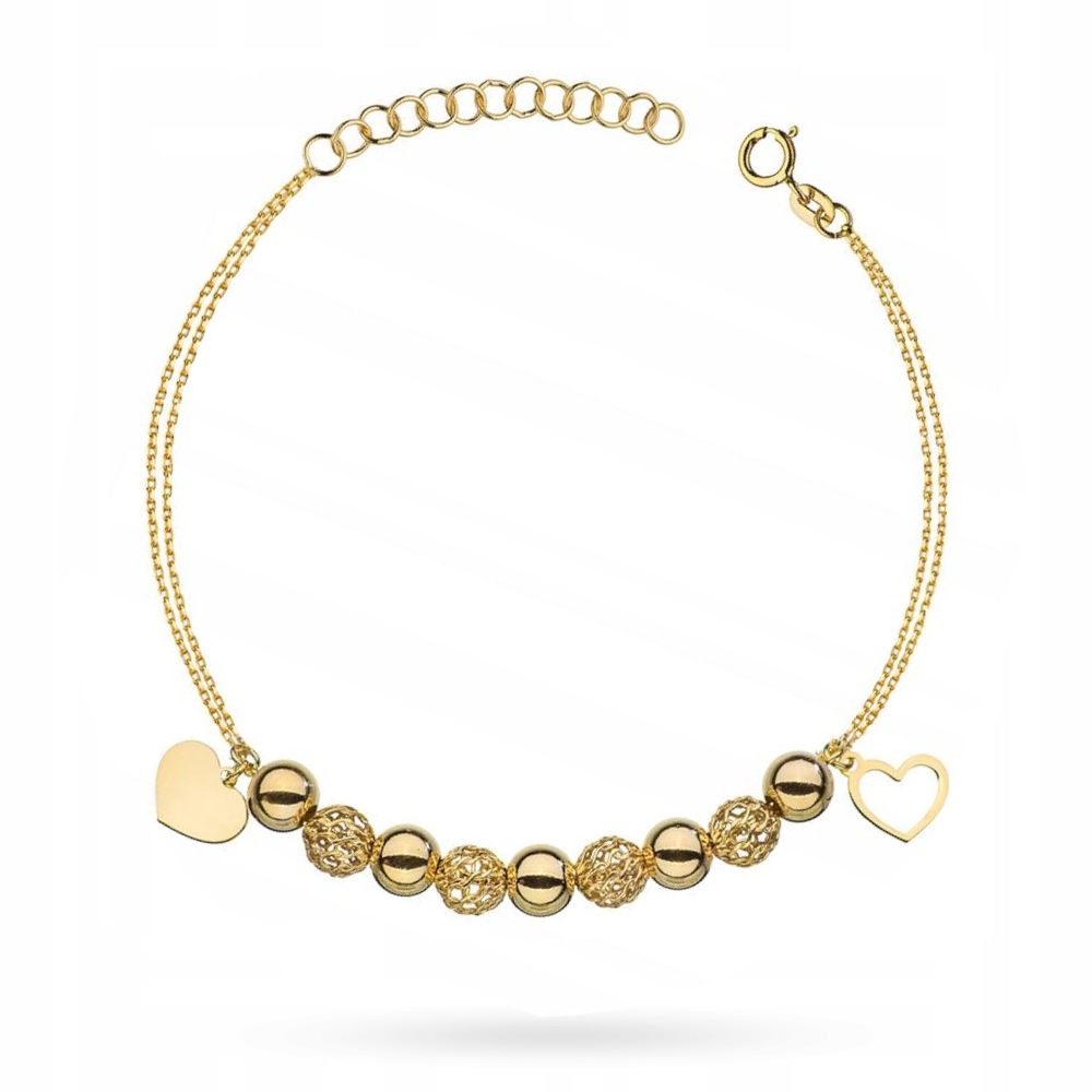 

Piękna Złota Bransoletka pr.585 Koraliki Serduszka