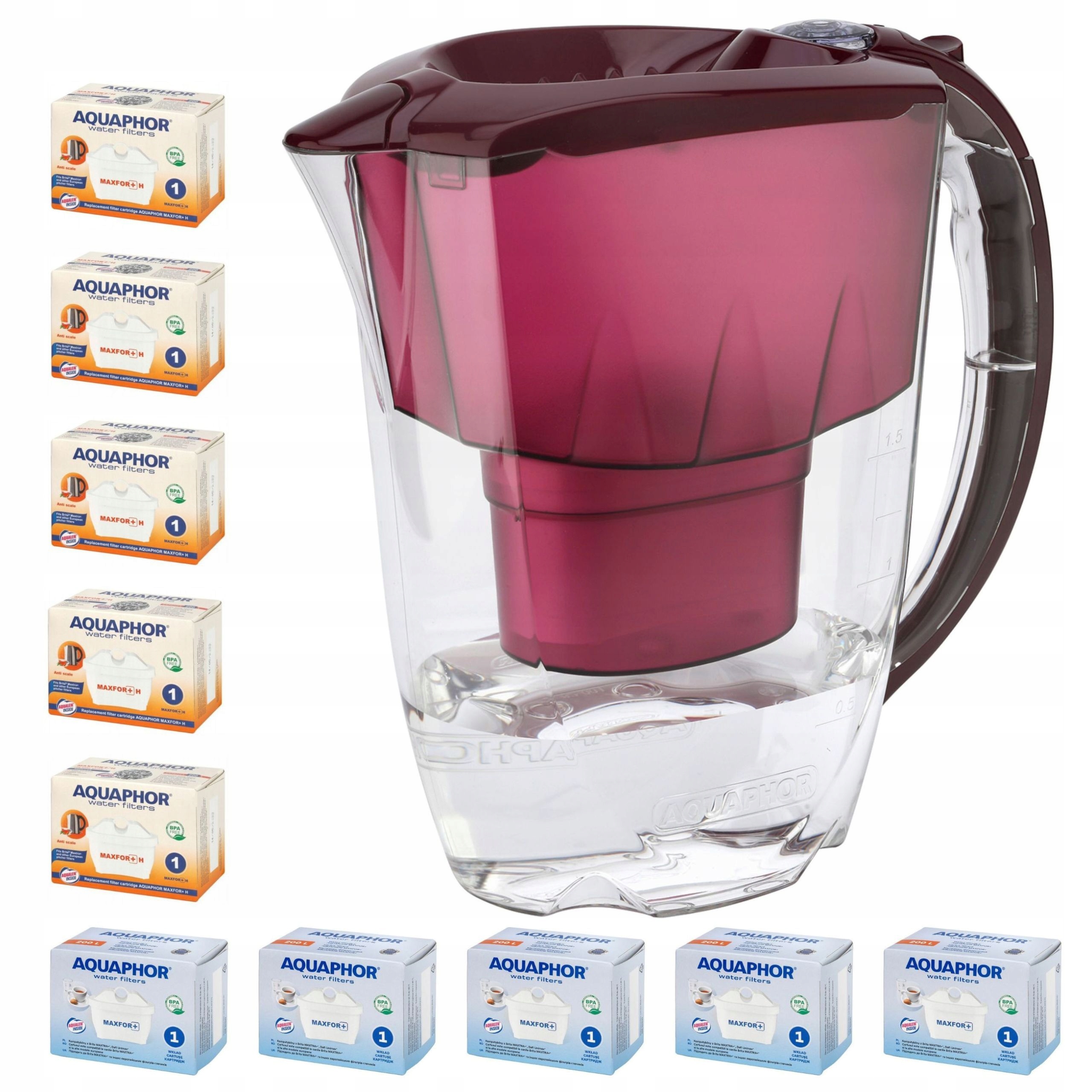 Filtrační konvice Aquaphor Amethyst, třešňová sada 10 náplní (5+5H)