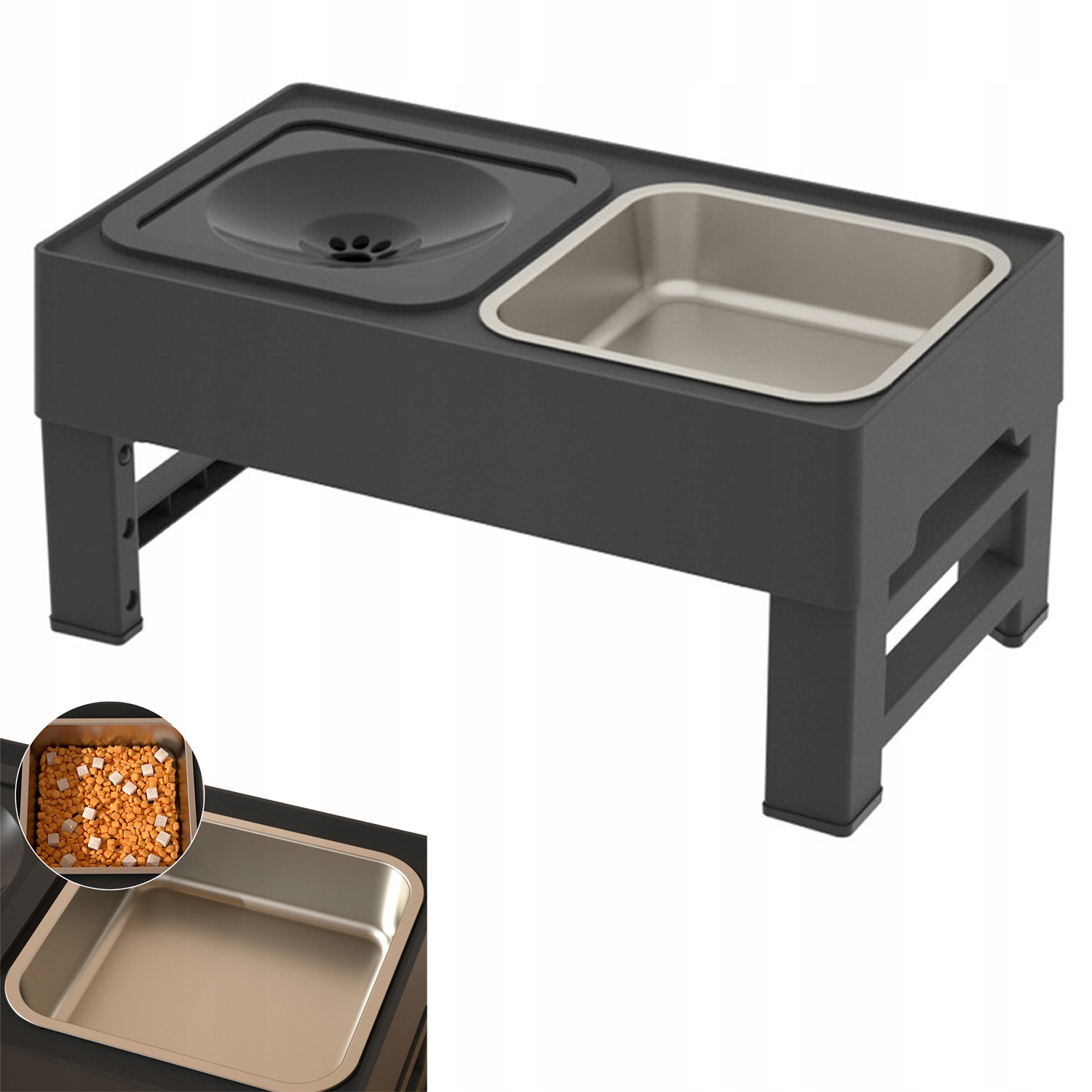 Levně Miska pro psa nastavitelná na stojanu 2v1 Kovová, netekoucí, dvojitá