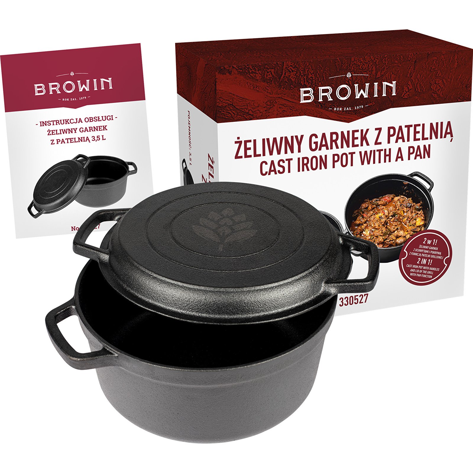

Garnek Żeliwny Z Patelnią Grillową Kociołek 3,5 L