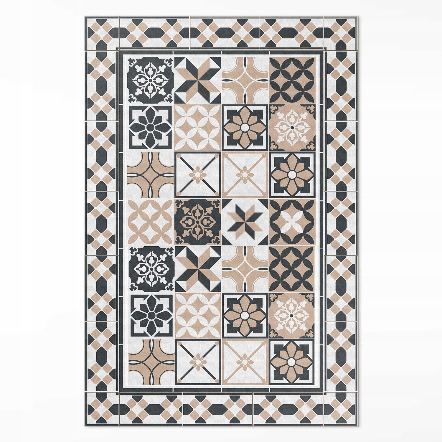 Koberec Pvc do obývacího pokoje Tříbarevná geometrická dekorativní dlažba 150 x 225 cm