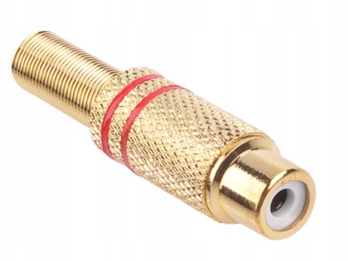 

Gniazdo Rca złote 2 paski na kabel czerwone